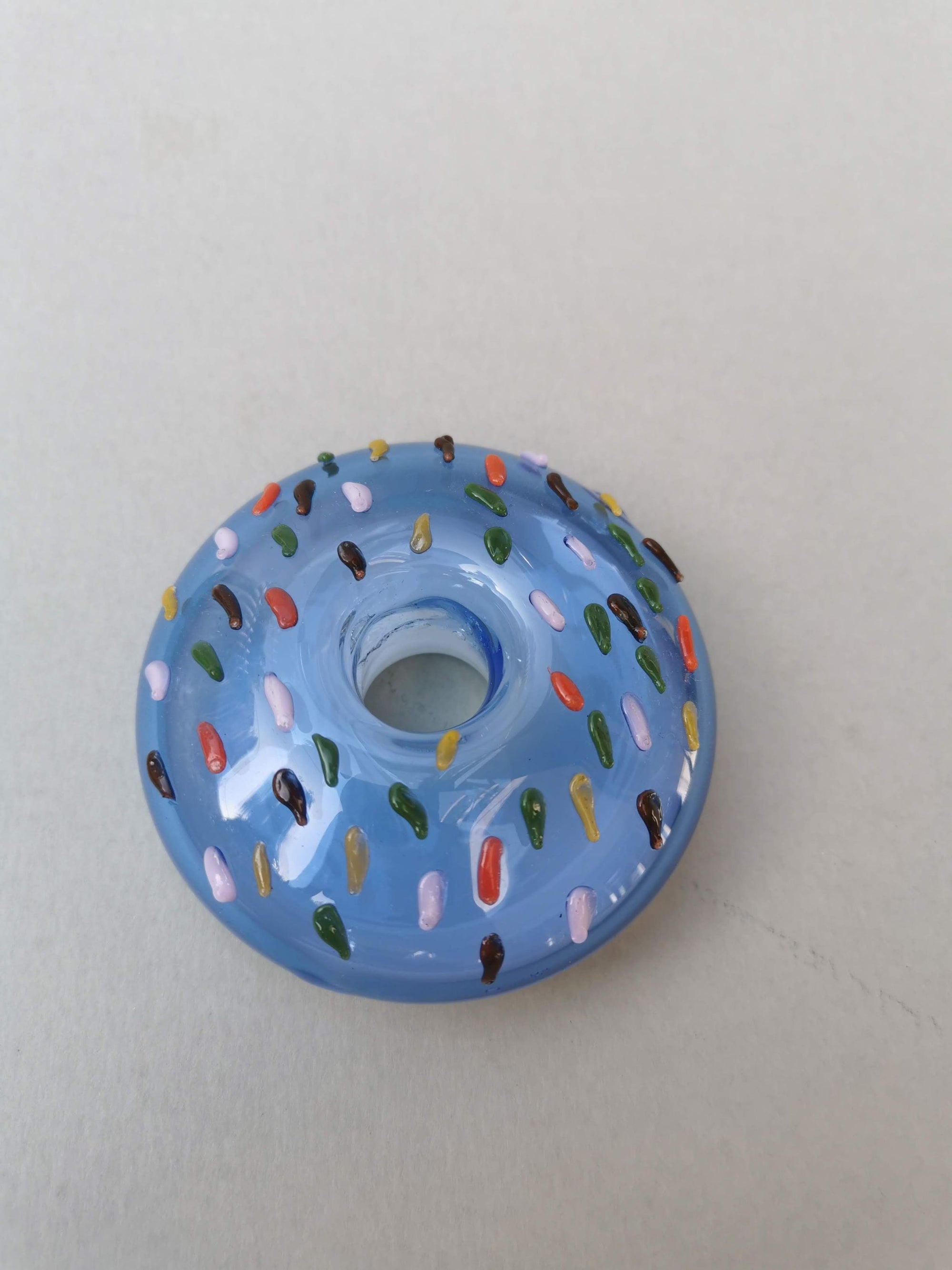 Retro Glass Donut Sculpture- Ice Blue