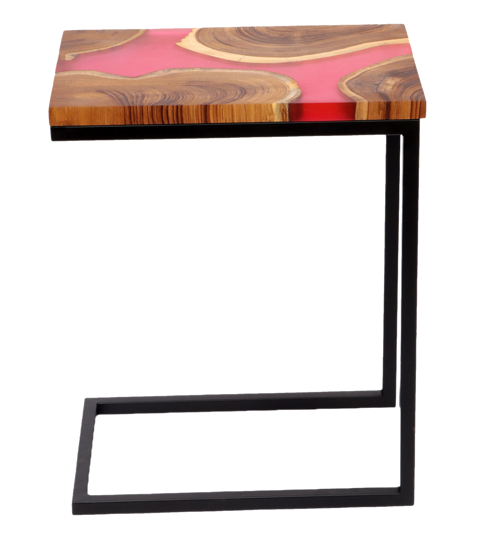 Premium Side Table – Teak Wood with Red Resin Finish
