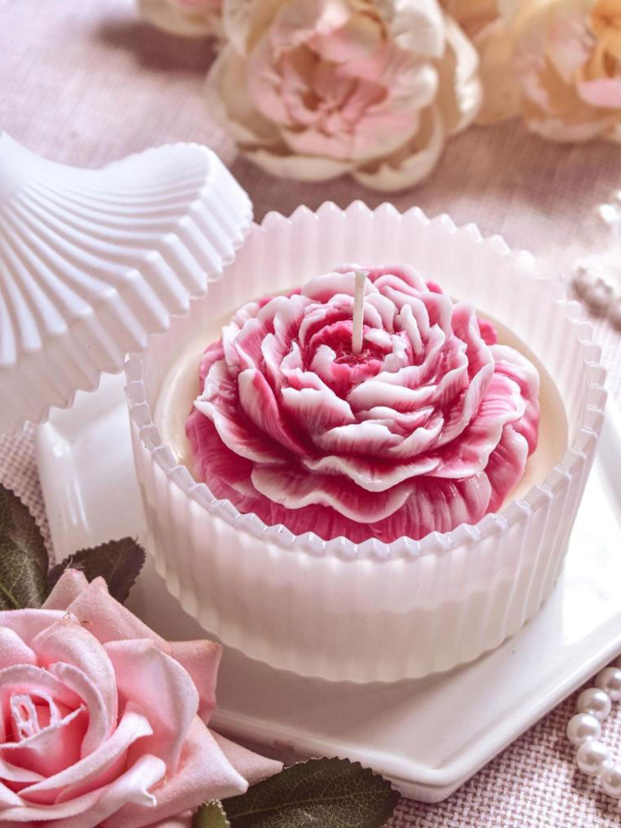 Pink Peony Candle -in  White Jar