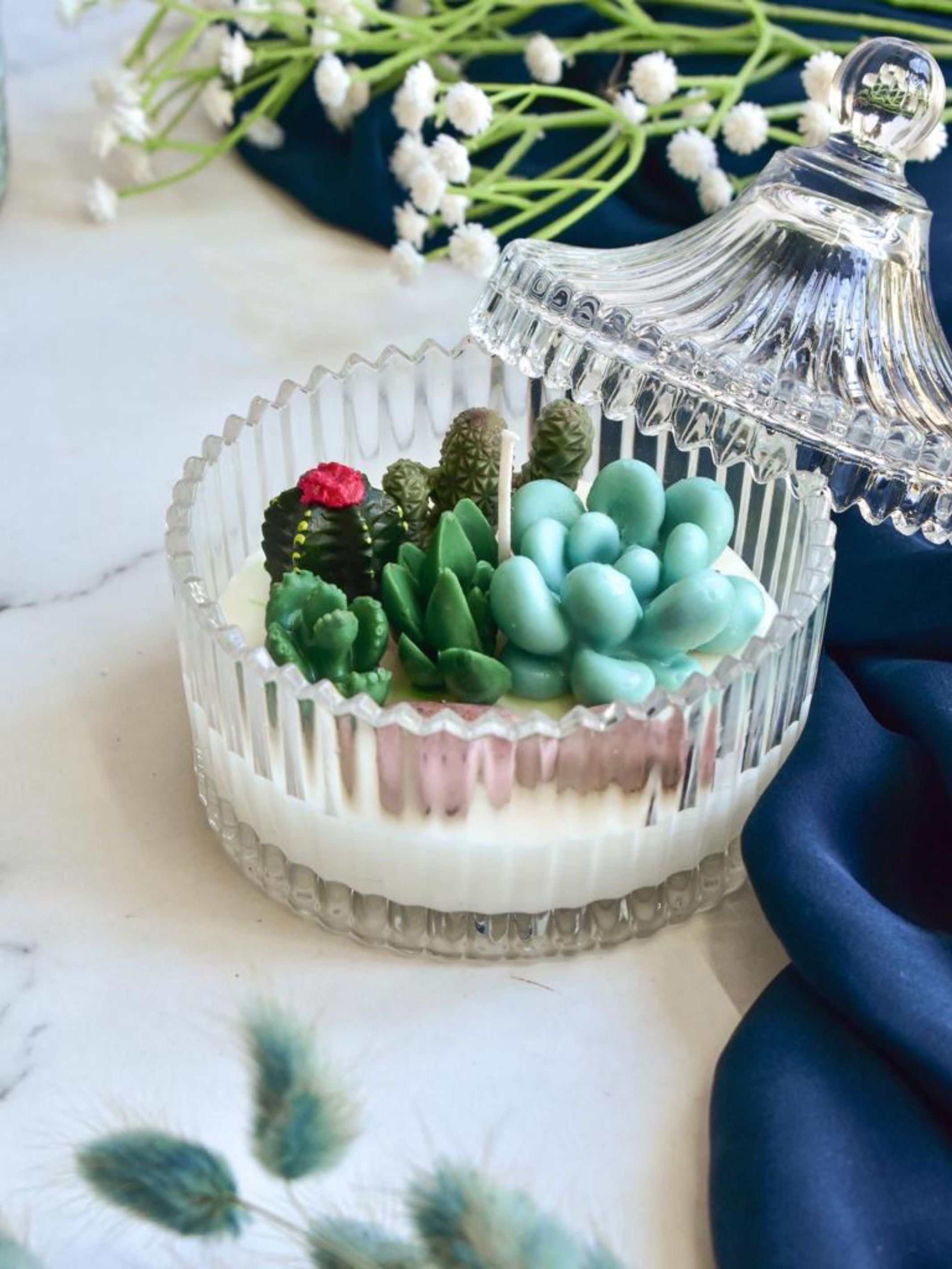 Scented Soy Wax Candle With Wax Flowers 3