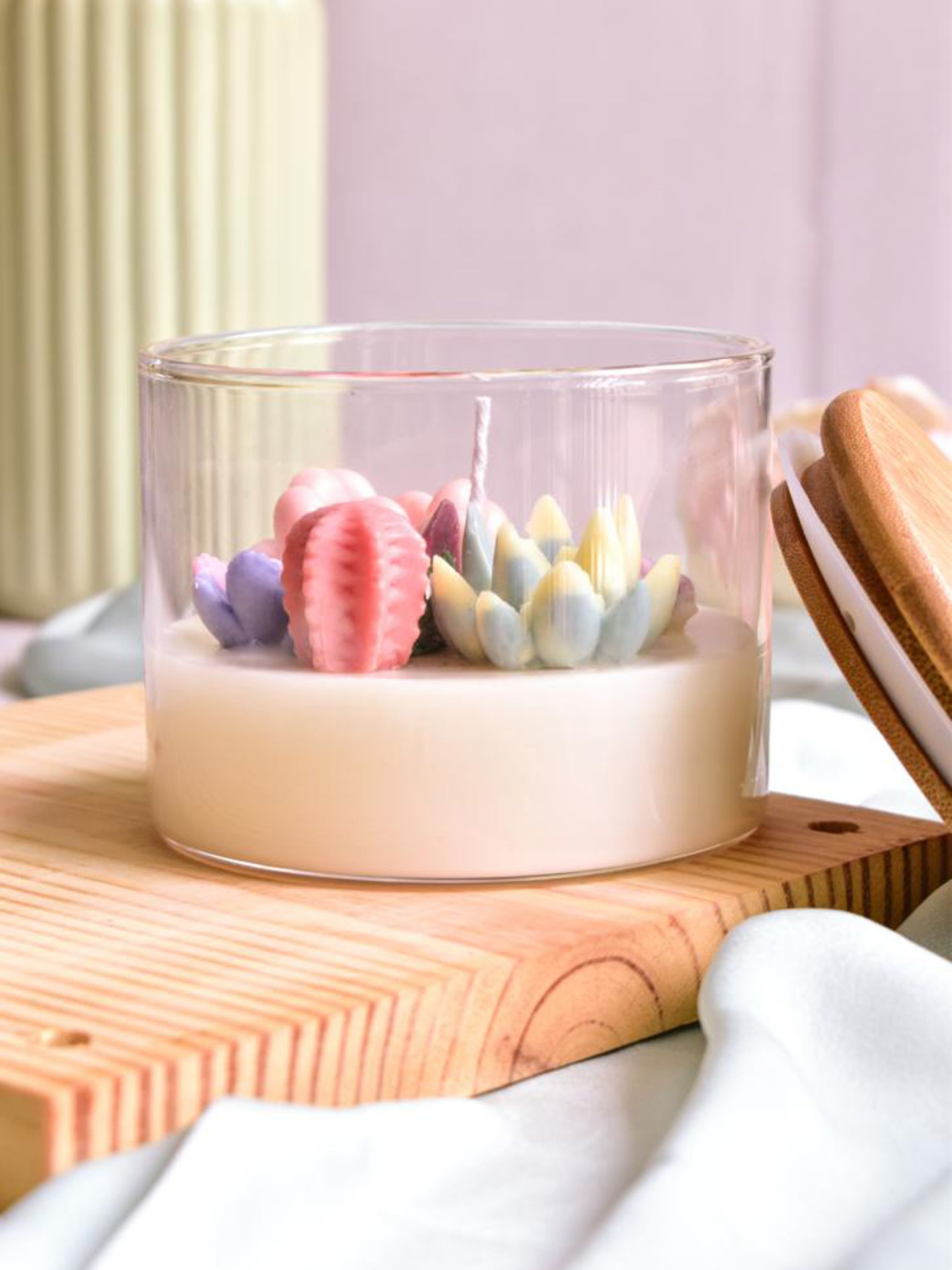 Scented Soy Wax Candle With Wax Flowers 4