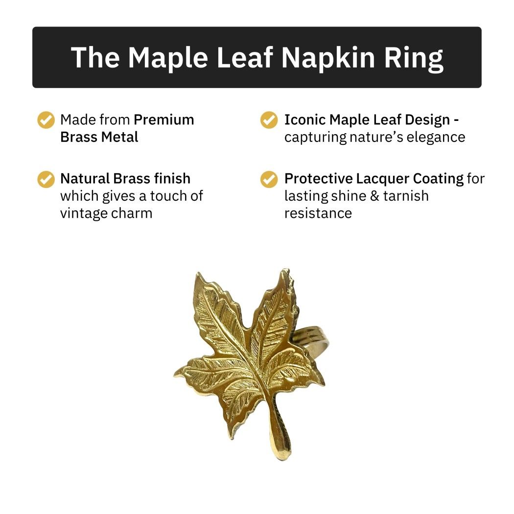 Maple Leaf Brass Napkin Rings Gift Set