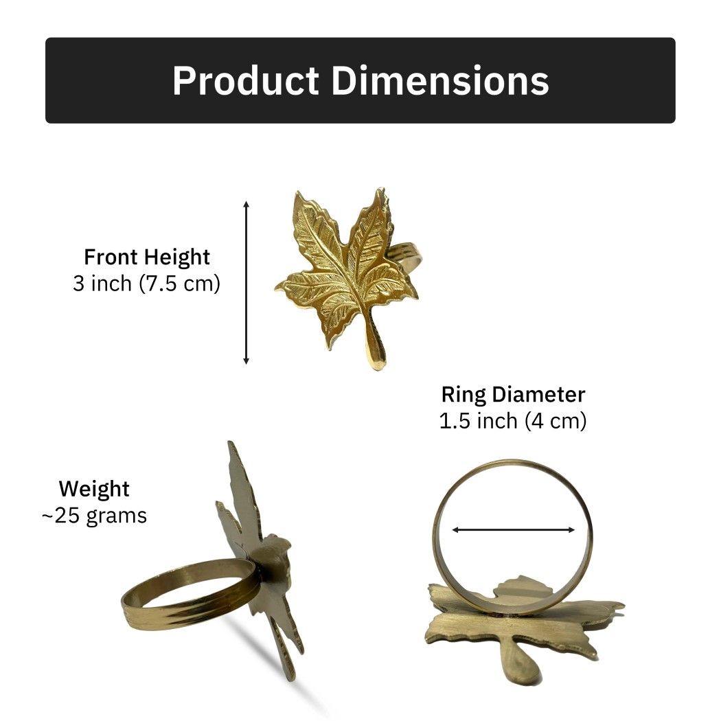 Maple Leaf Brass Napkin Rings Gift Set