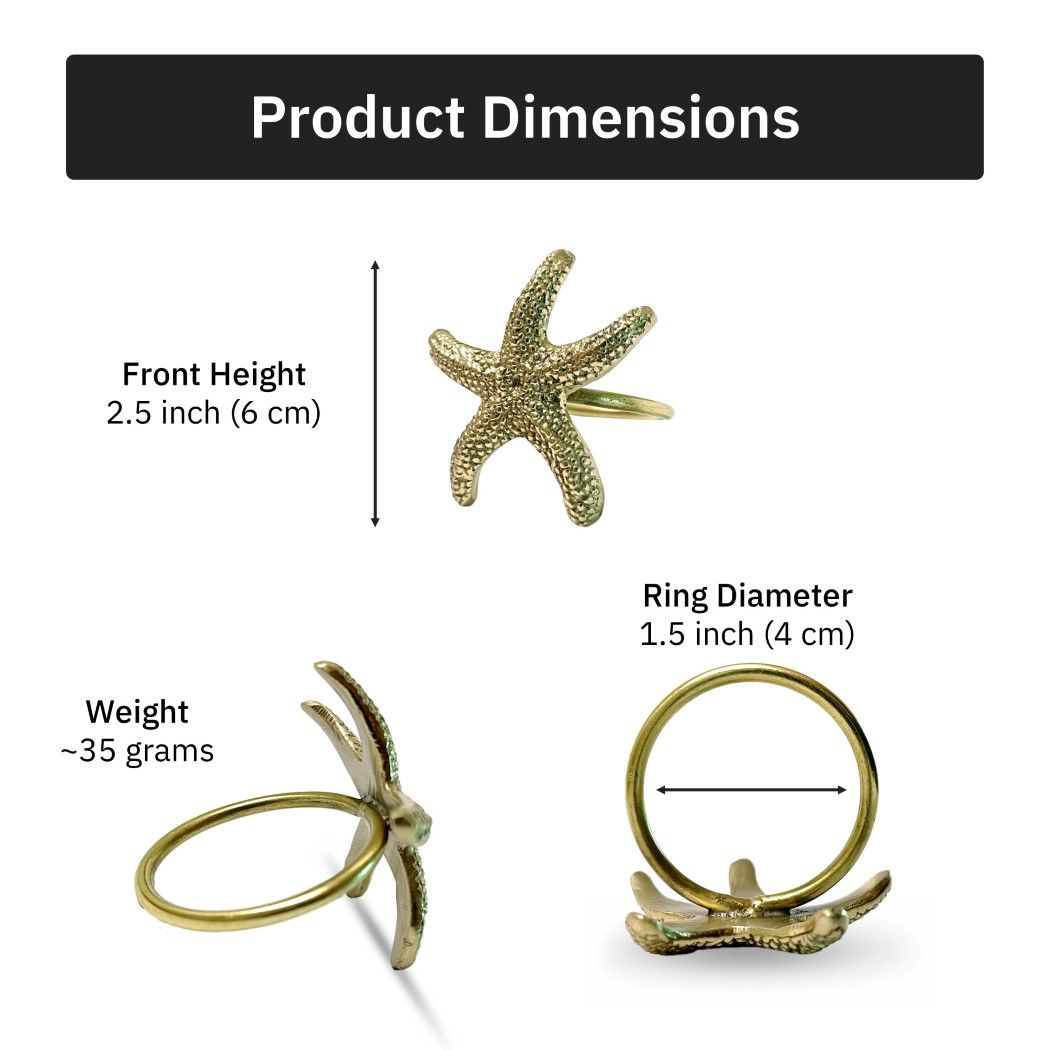 Starfish Brass Napkin Rings Gift Set