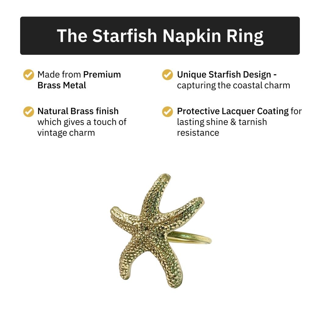 Starfish Brass Napkin Rings Gift Set