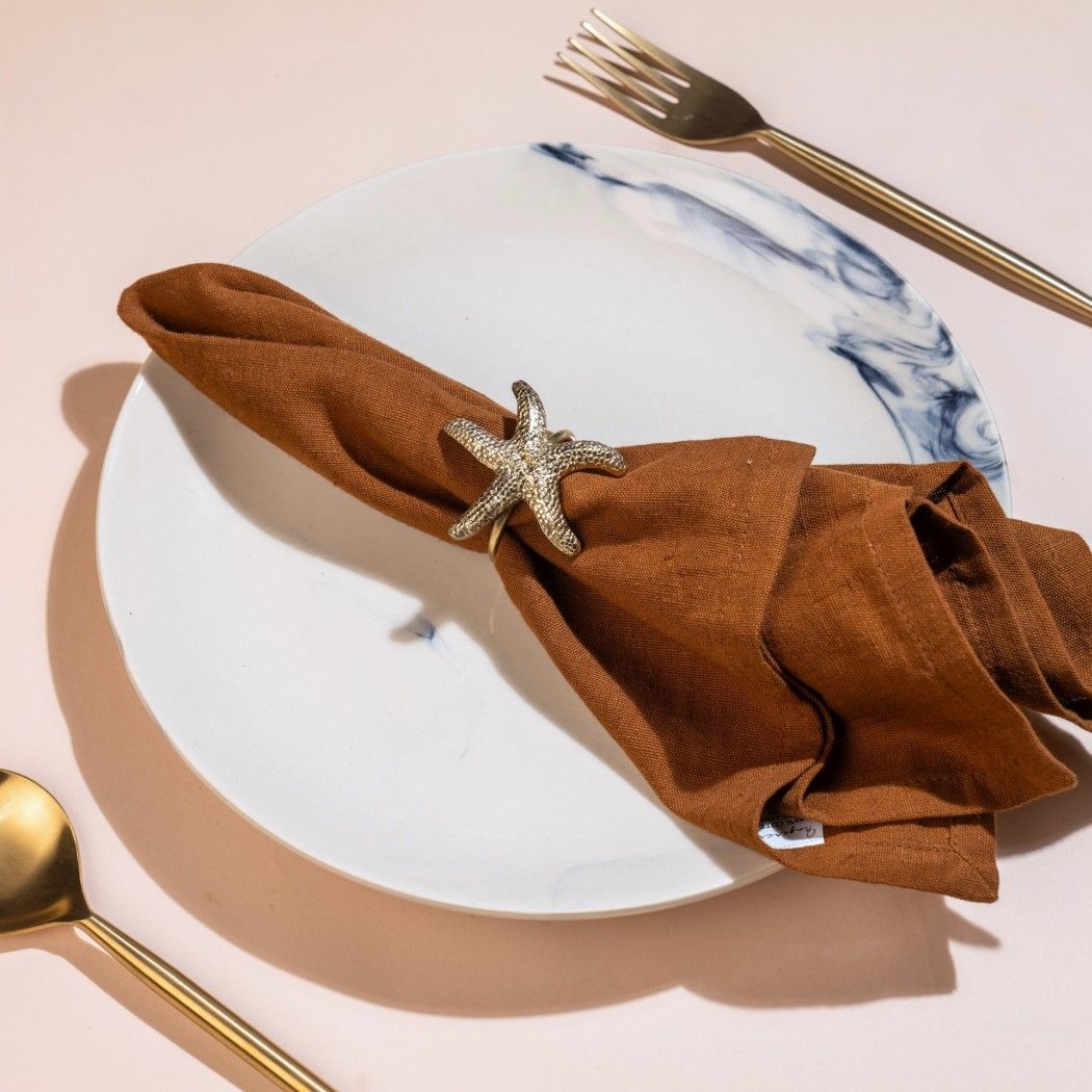 Starfish Brass Napkin Rings Gift Set