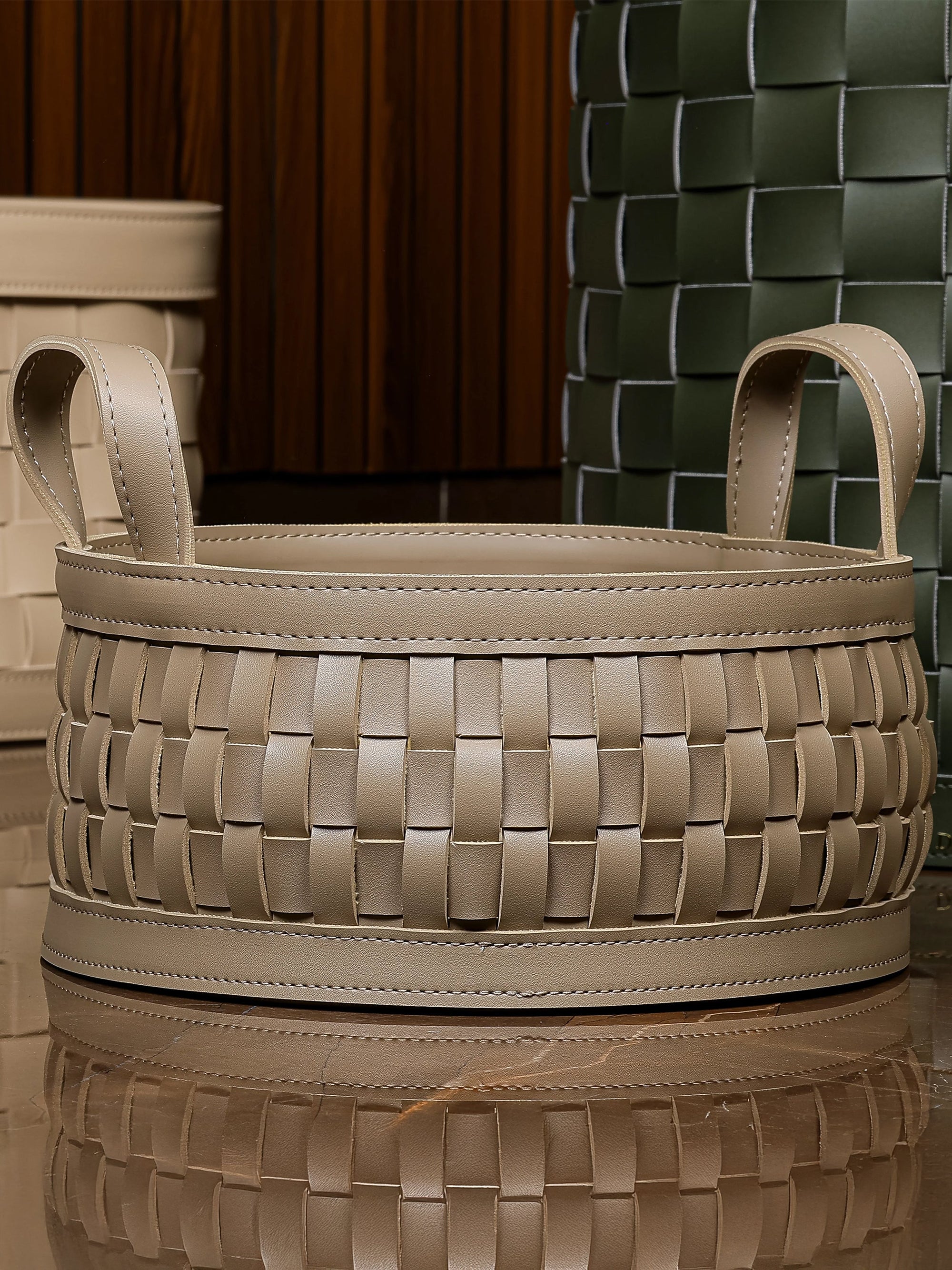 Soiree Round Leather Basket