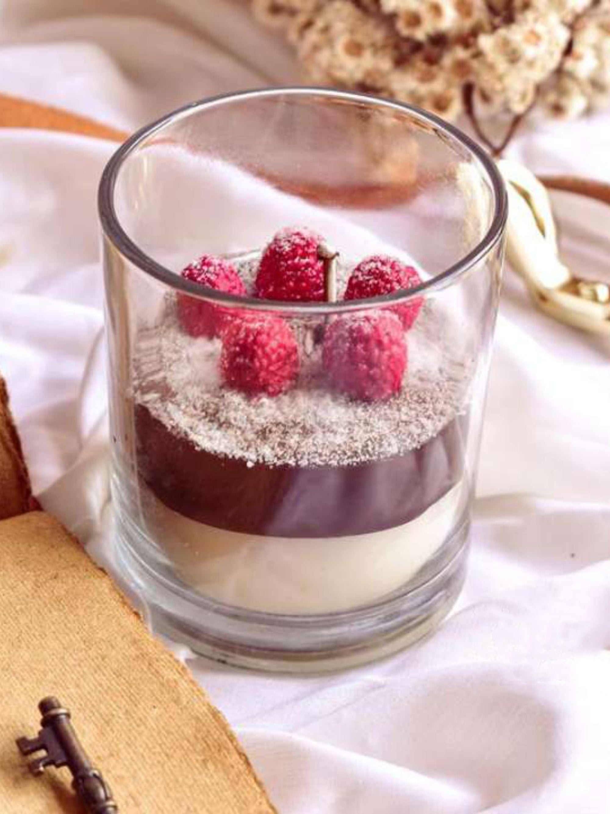 Soy Scented White Candle With Red Layer And Cherries On Top