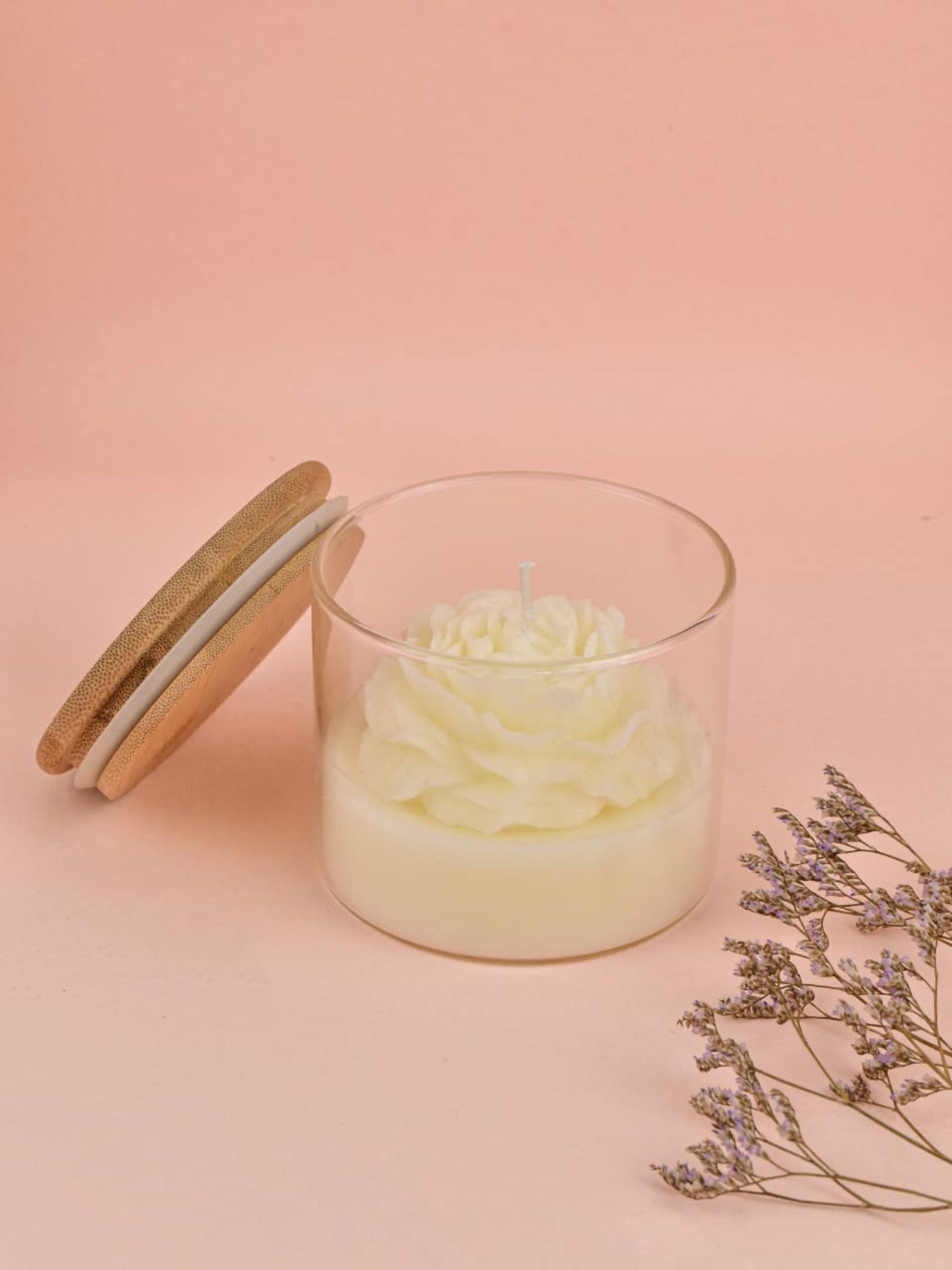 Soy Scented White Candle With White Rose On Top