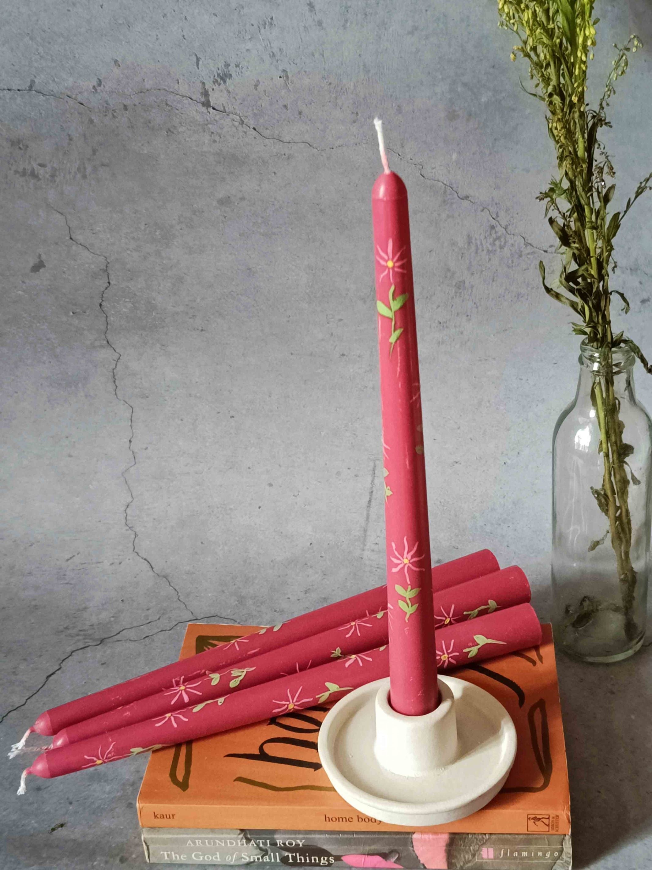 Tapered Candles Set Of 4 - Hand Painted Spring Garden