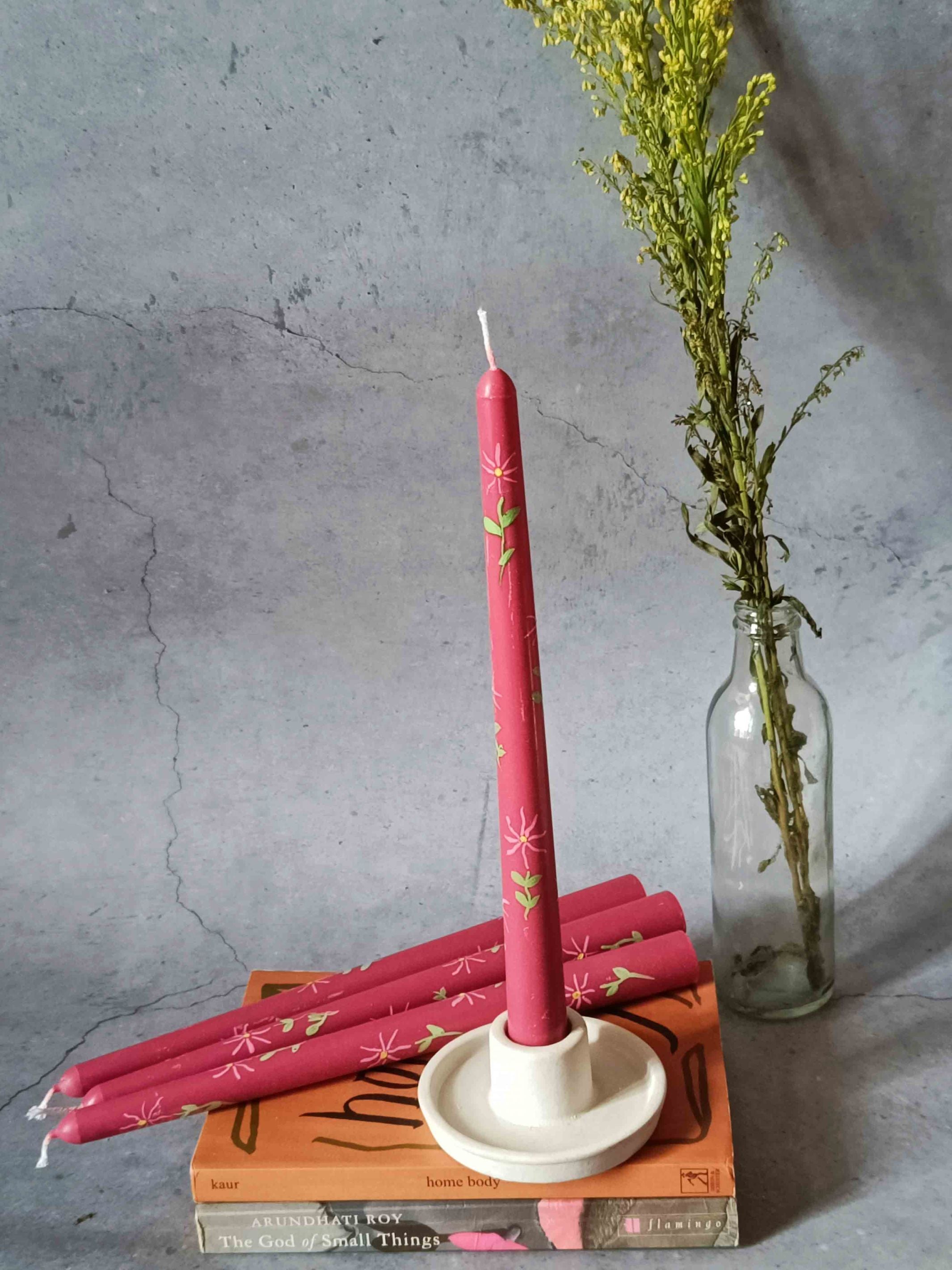 Tapered Candles Set Of 4 - Hand Painted Spring Garden