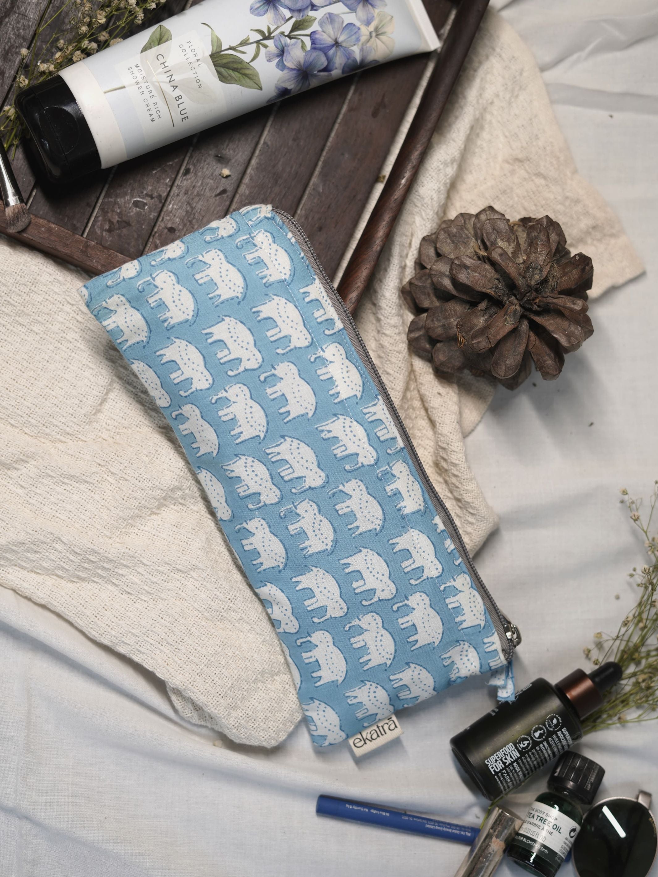 Sustainable Cotton Travel Organizer - Elephant Motif Small Pouch