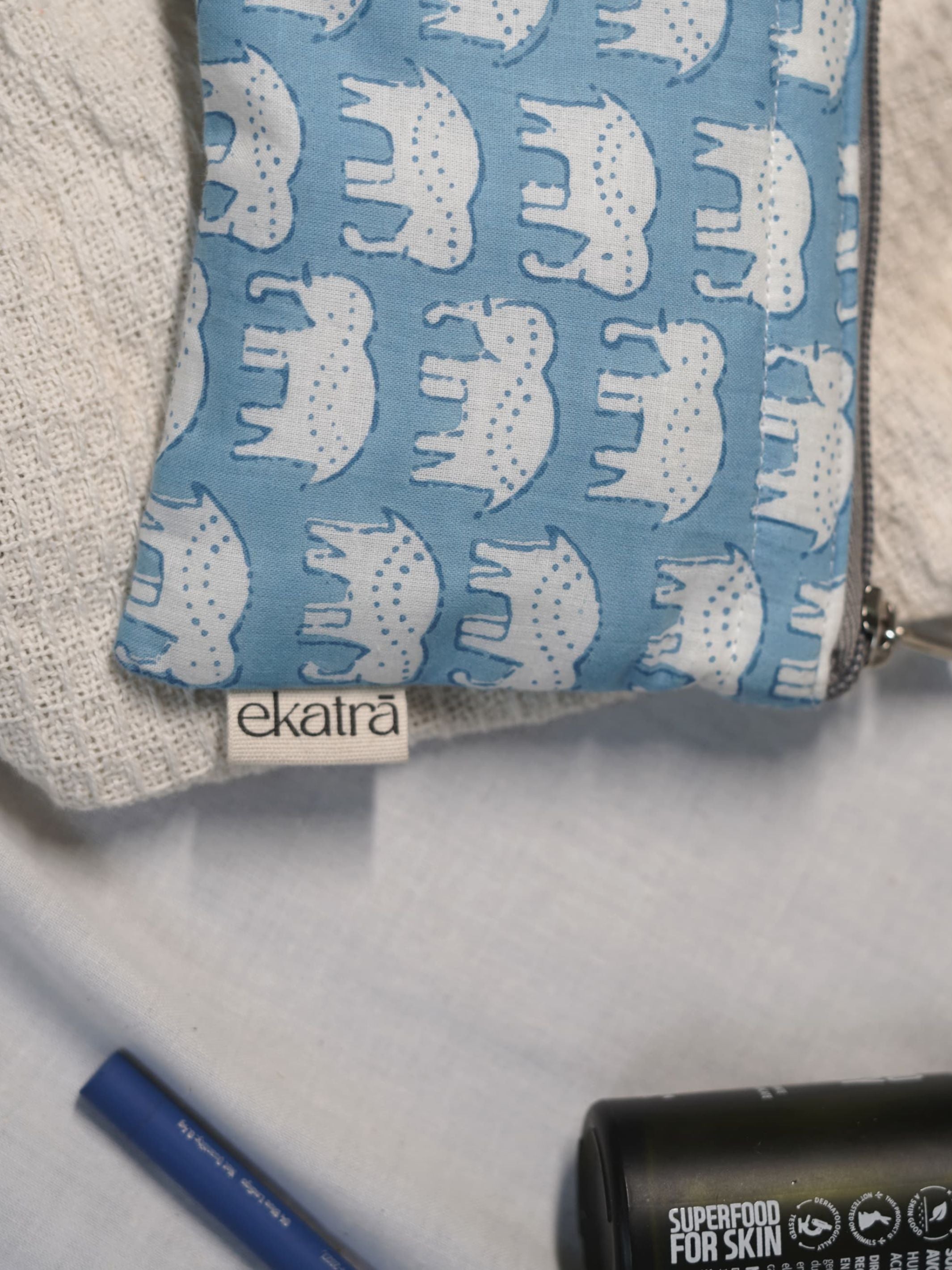 Sustainable Cotton Travel Organizer - Elephant Motif Small Pouch