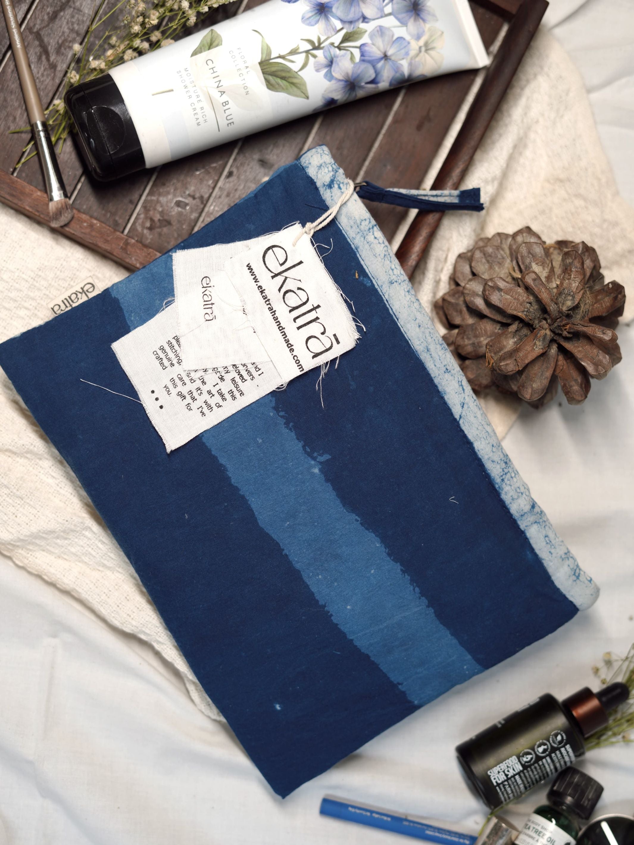 Sustainable Cotton Travel Organizer - Indigo Stripes