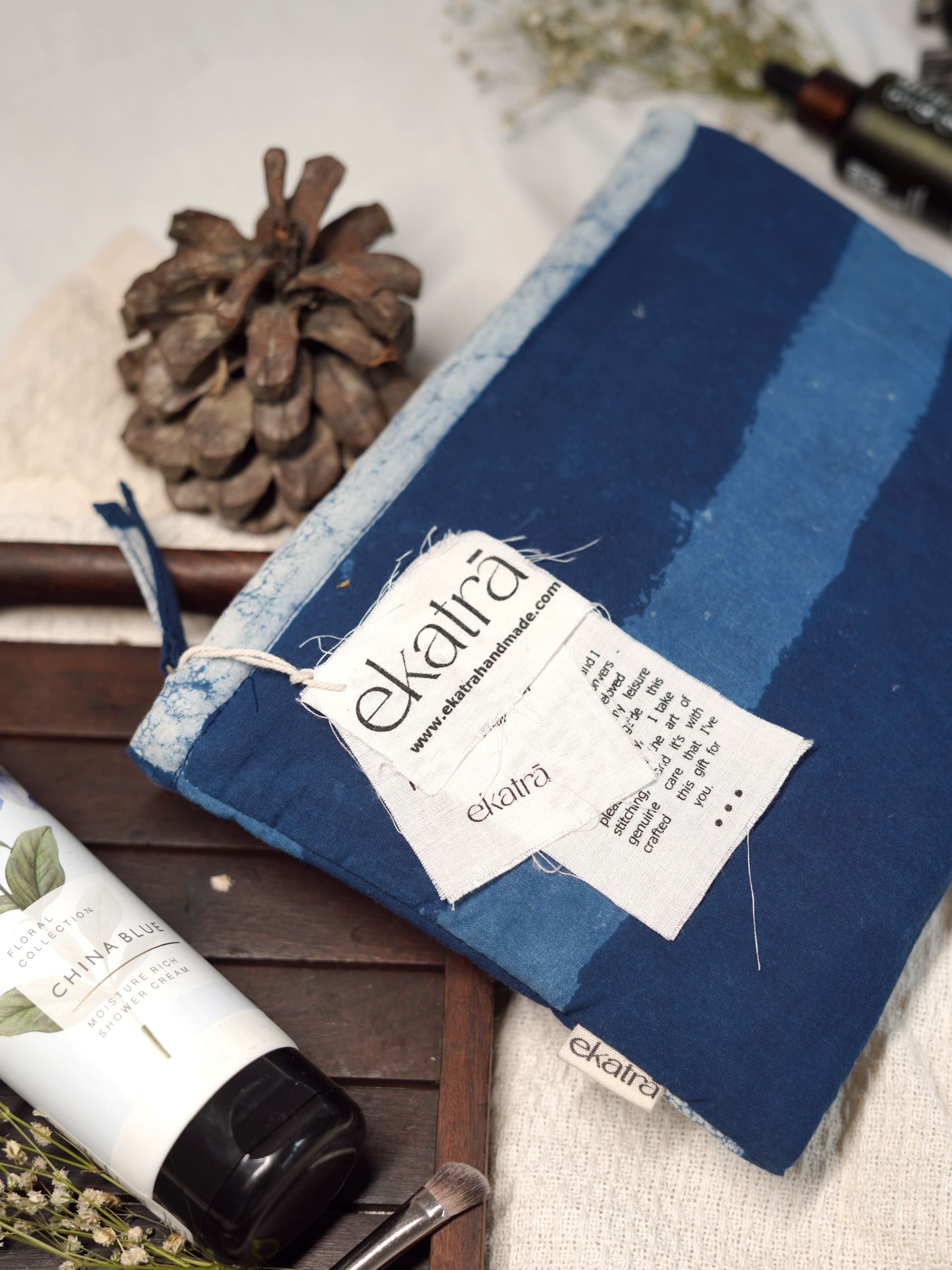 Sustainable Cotton Travel Organizer - Indigo Stripes