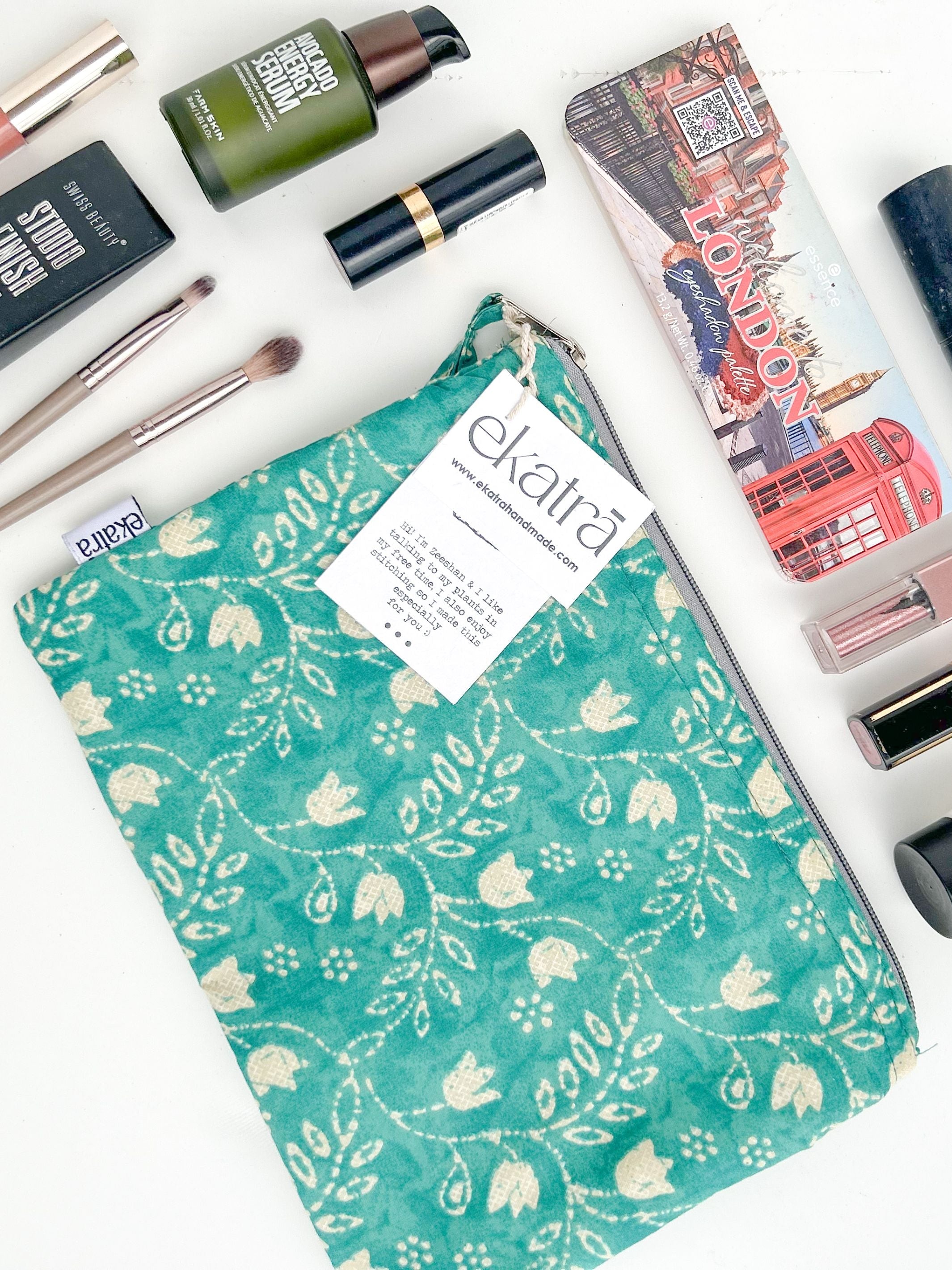 Sustainable Cotton Travel Organizer - Teal Floral
