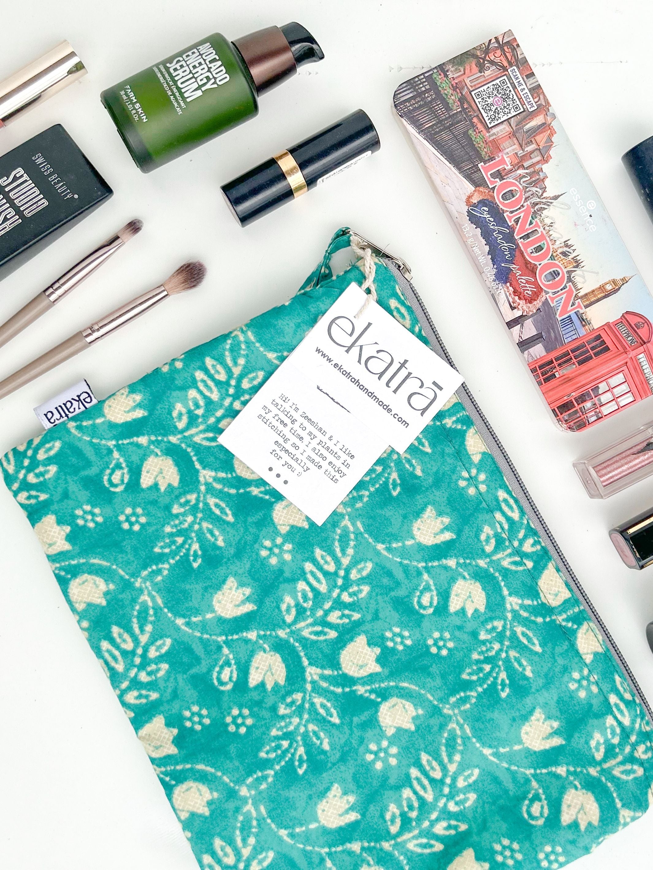 Sustainable Cotton Travel Organizer - Teal Floral