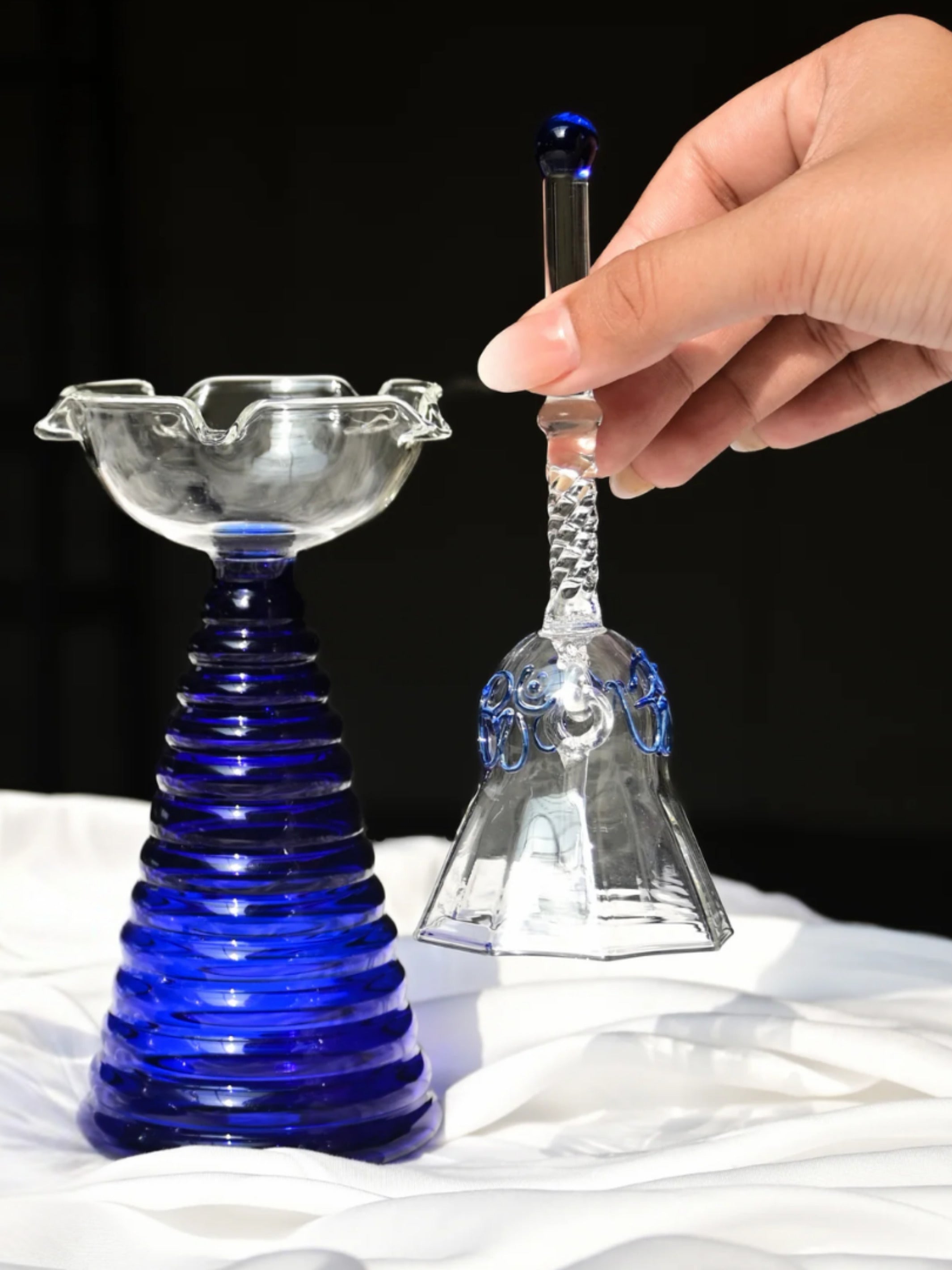 Tall Diya Gift Set - Tall Diya and Ringing bell - Blue