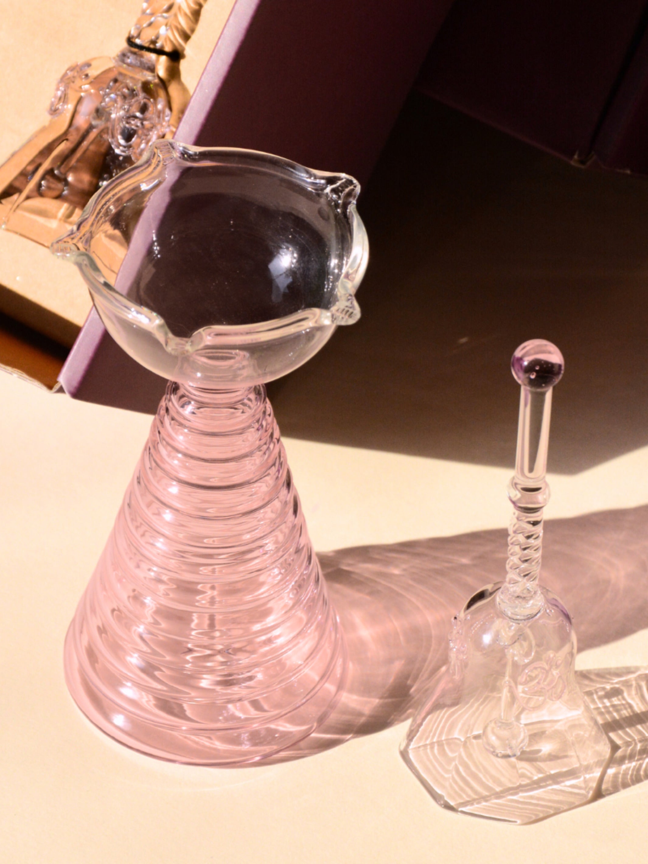 Tall Diya Gift Set - Tall Diya and Ringing bell - Pink