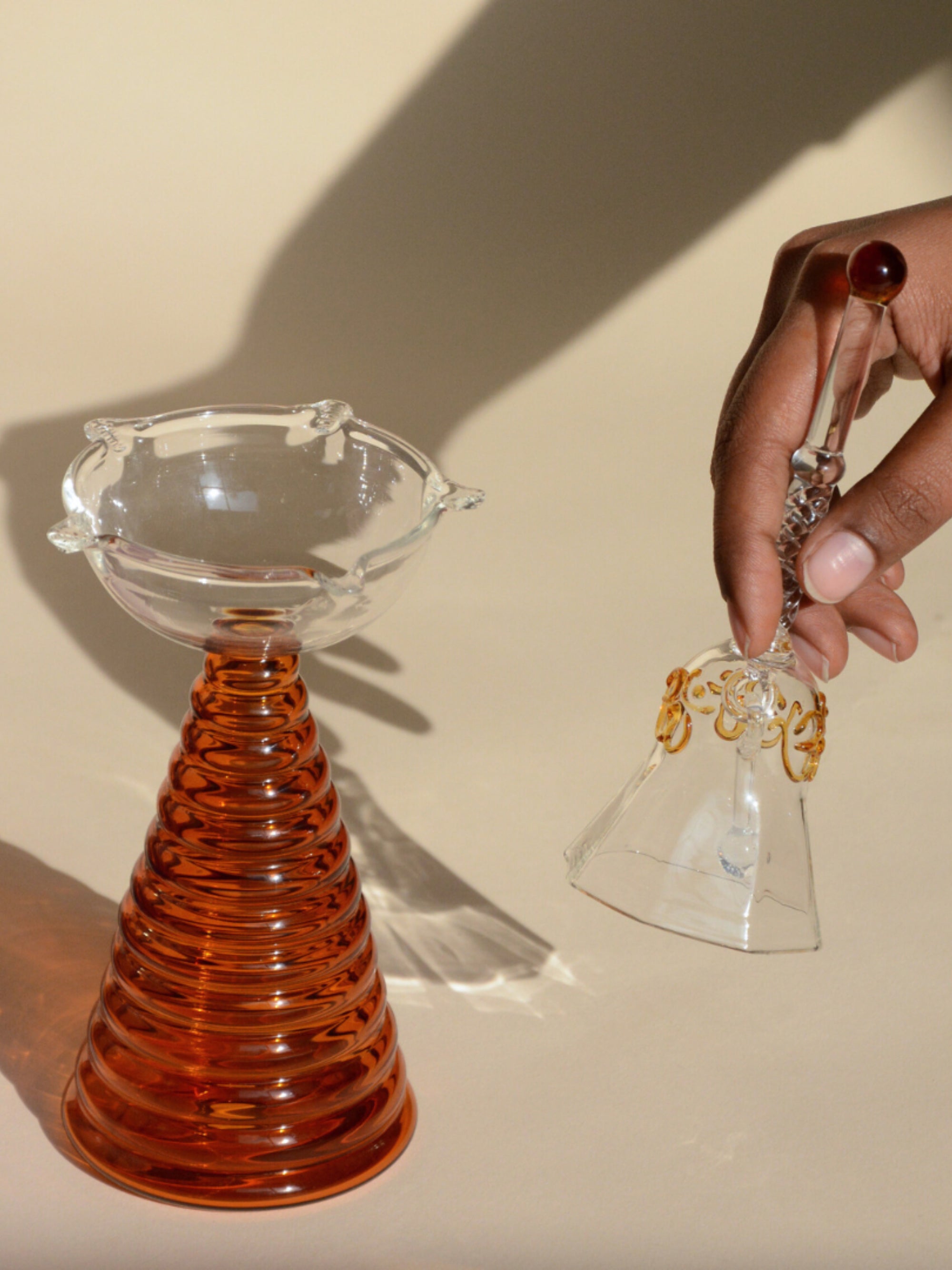 Tall Diya Gift Set - Tall Diya and Ringing bell - Amber