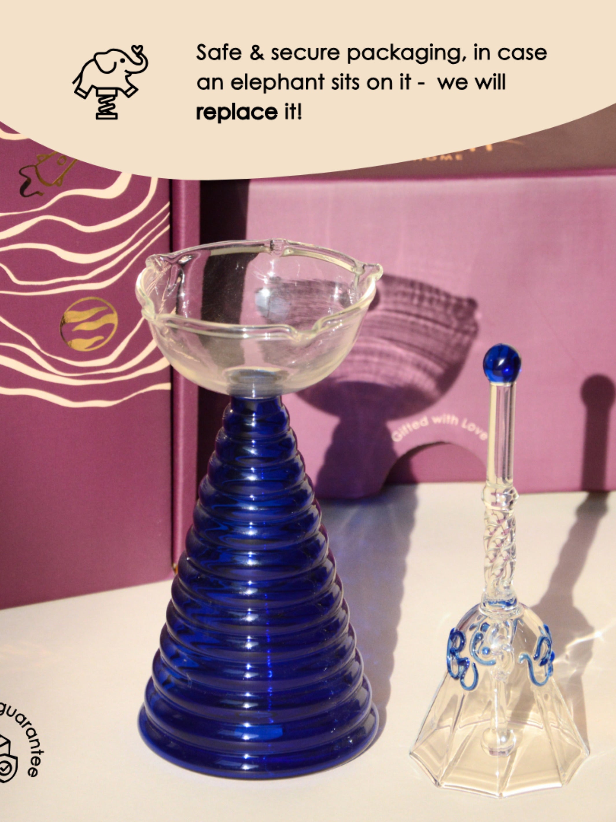 Tall Diya Gift Set - Tall Diya and Ringing bell - Blue