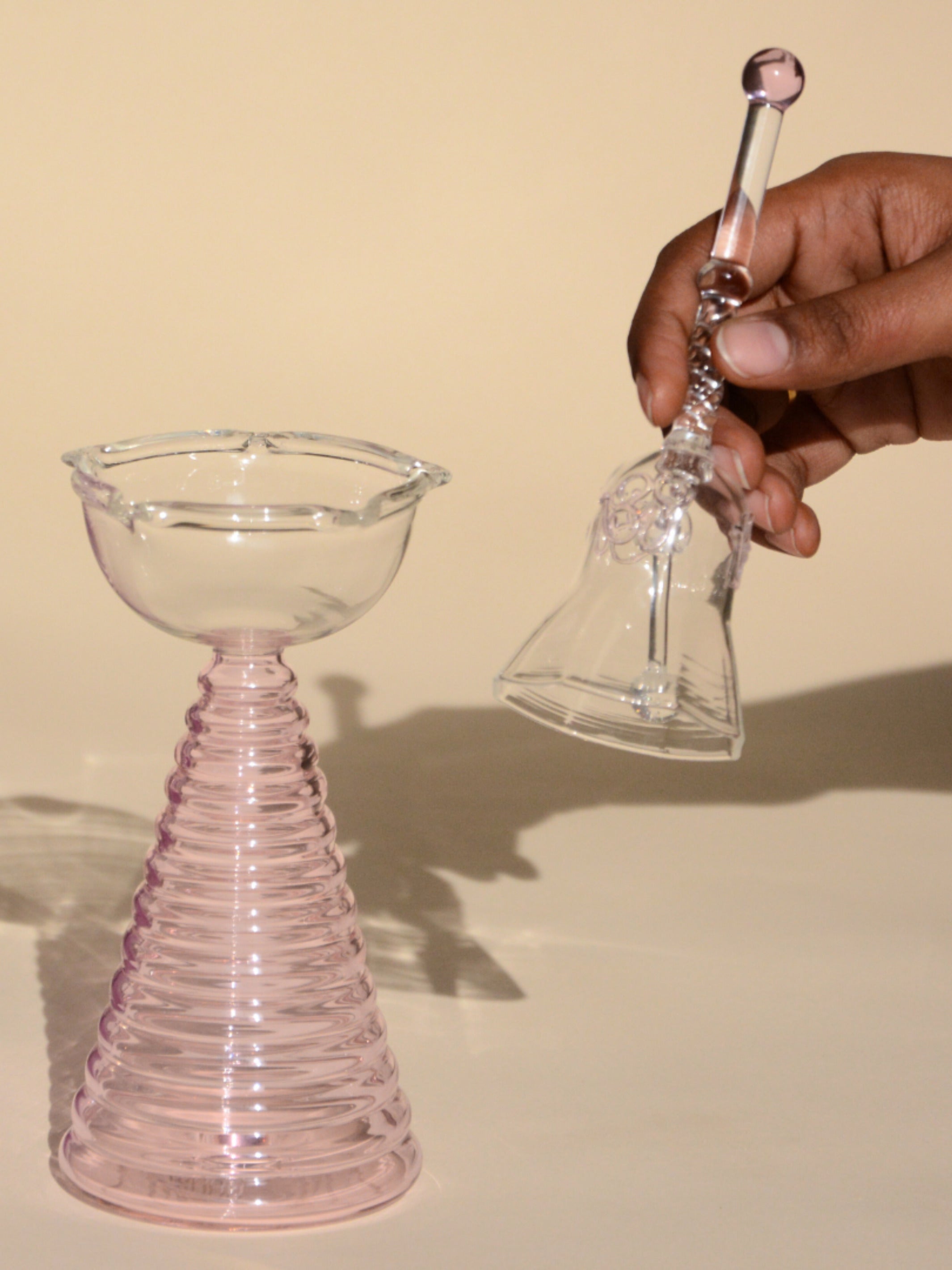 Tall Diya Gift Set - Tall Diya and Ringing bell - Pink