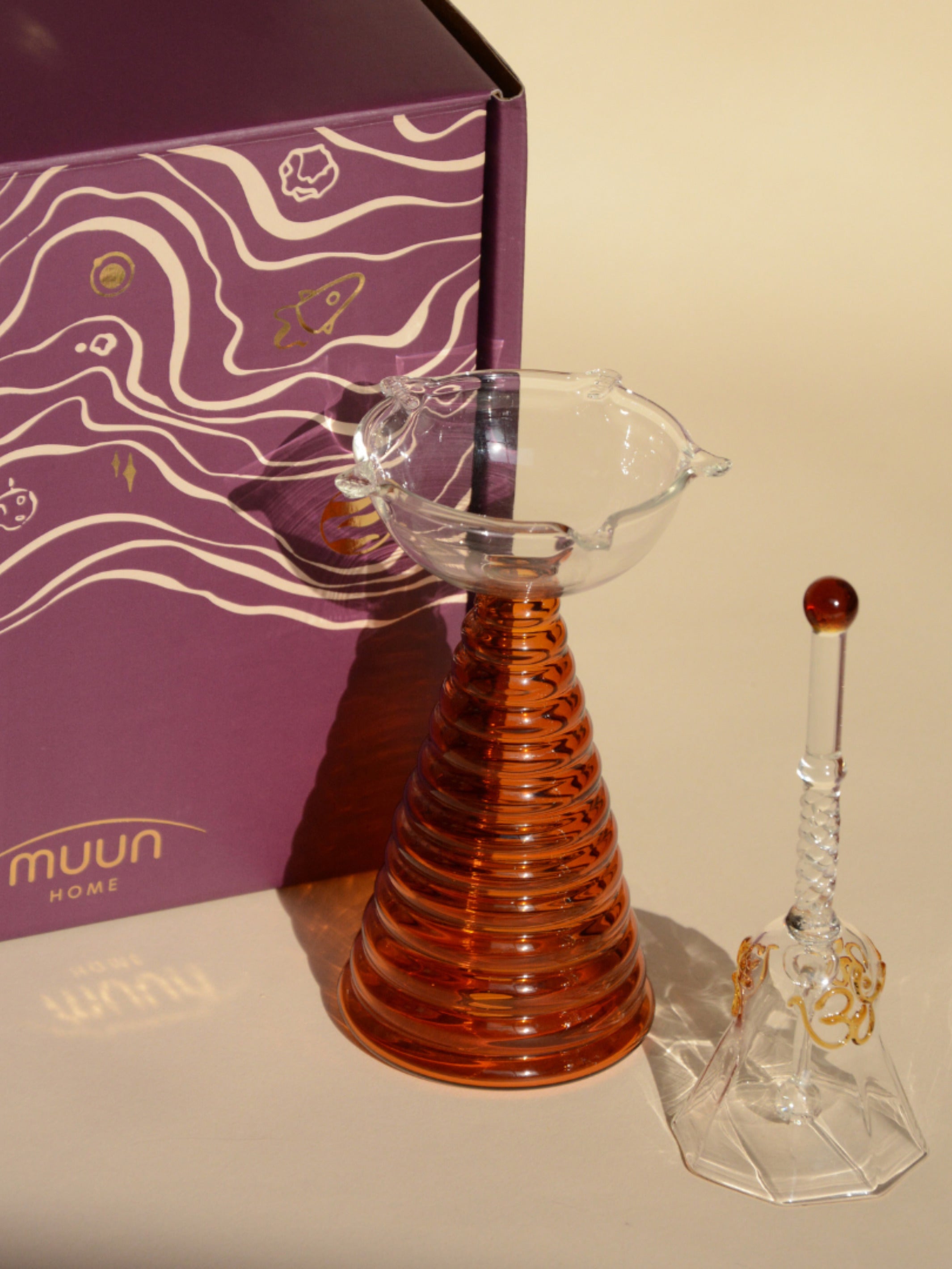 Tall Diya Gift Set - Tall Diya and Ringing bell - Amber