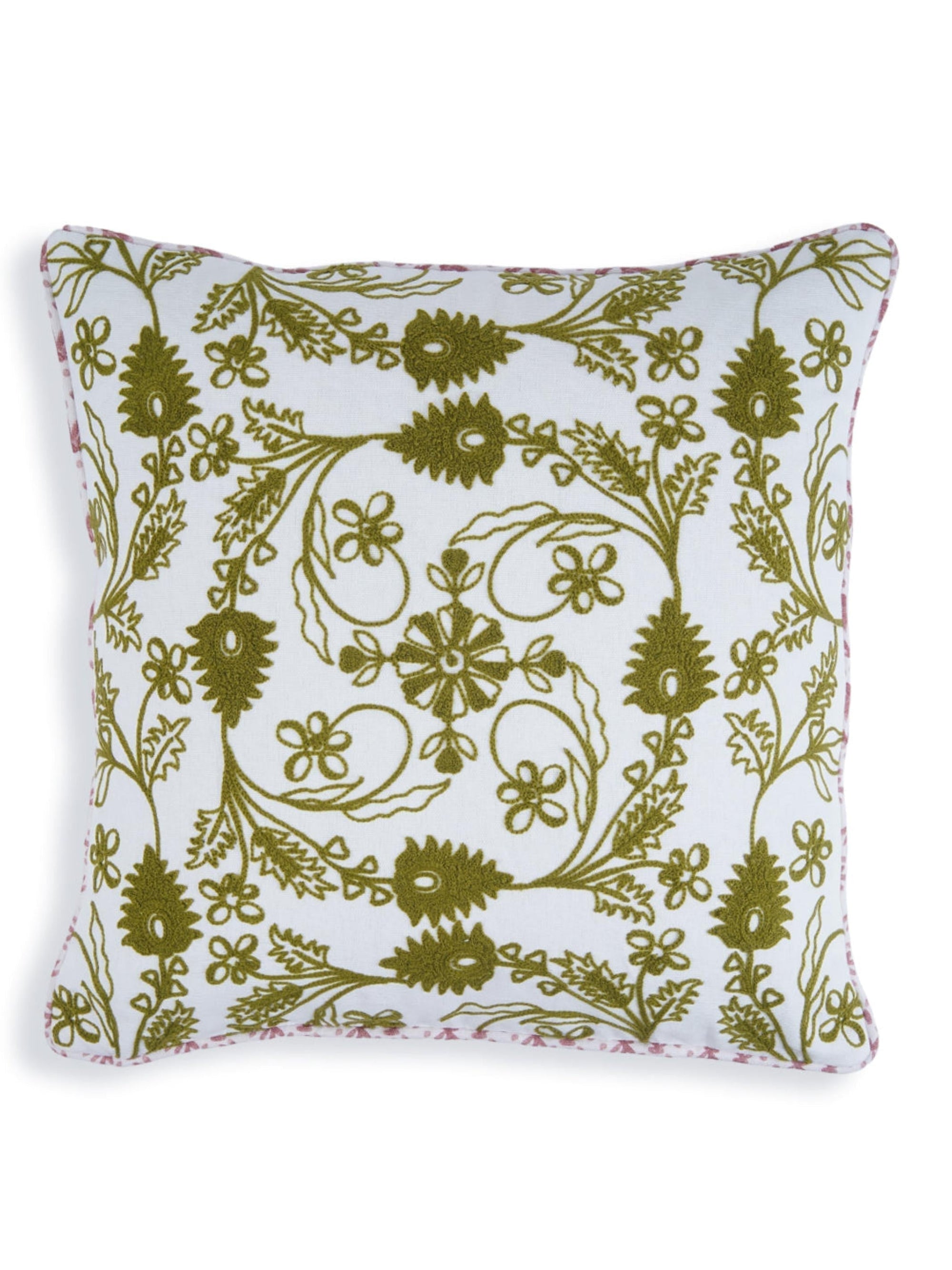 Khwaab Green Embroidered Cushion Cover 16"x 16" ( 40cm x 40cm)