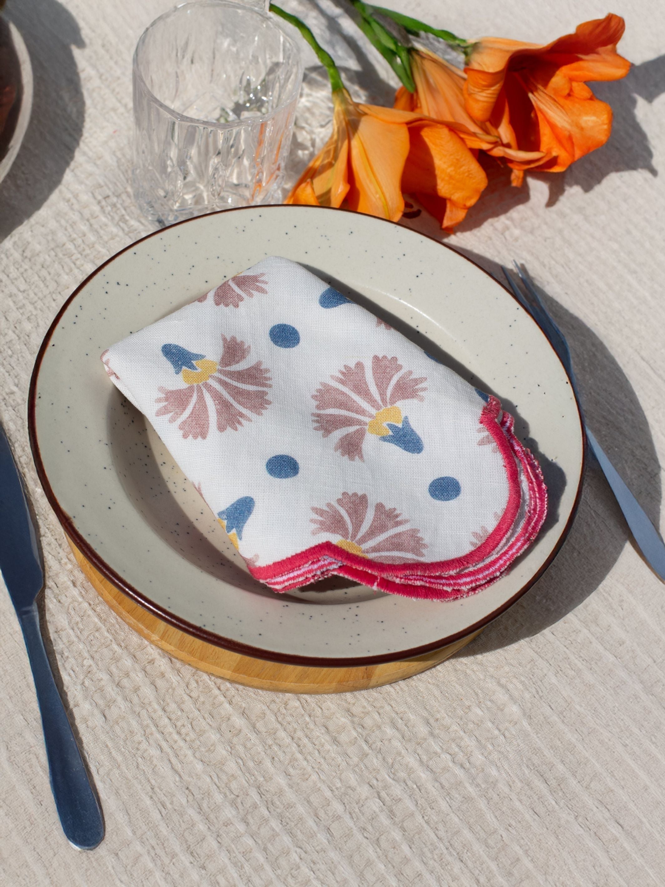 Set Of 2 - Raahat Buds Pink Cotton Napkin