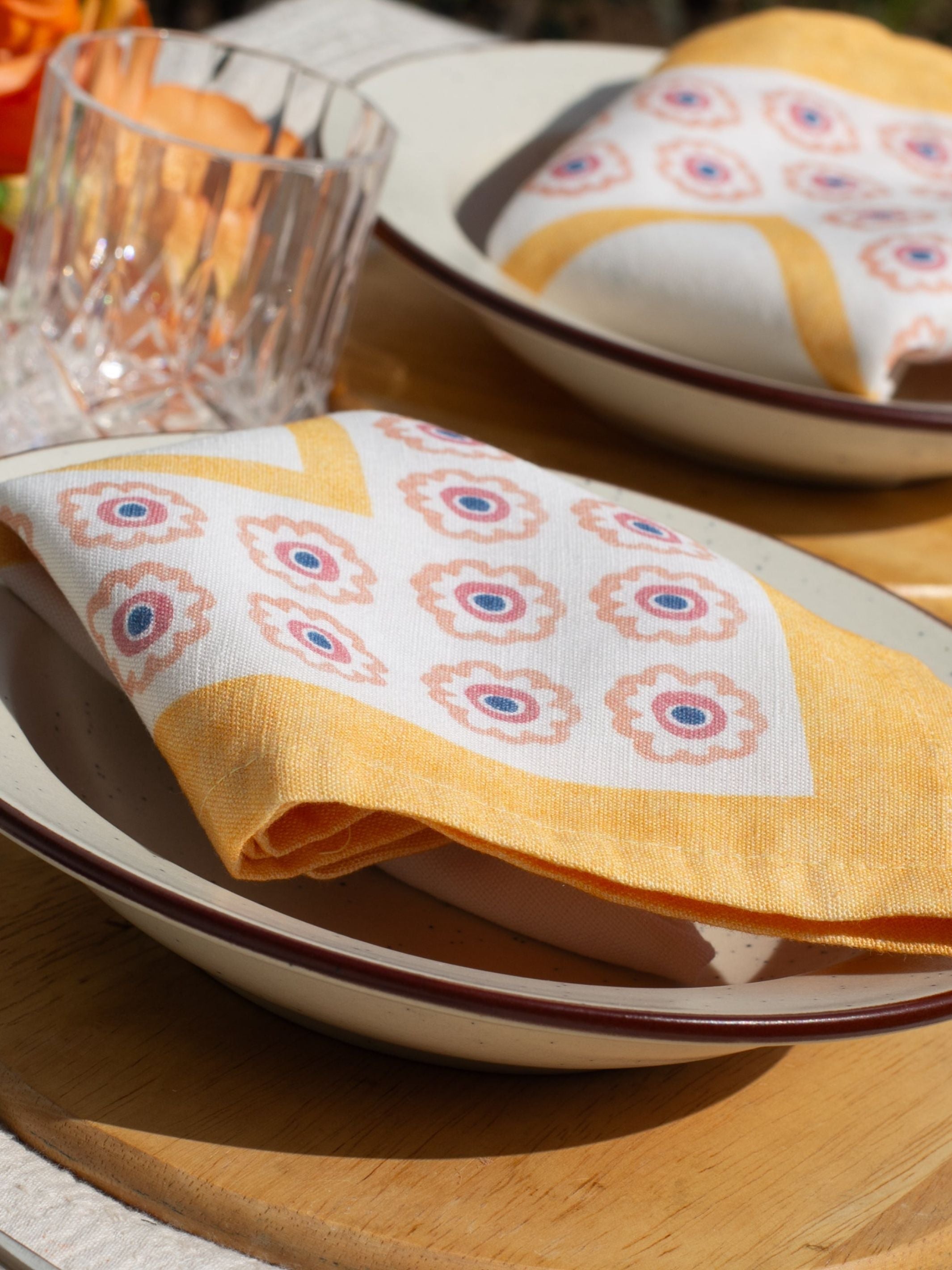 Set Of 2 - Raahat Yellow Flower Cotton Napkin