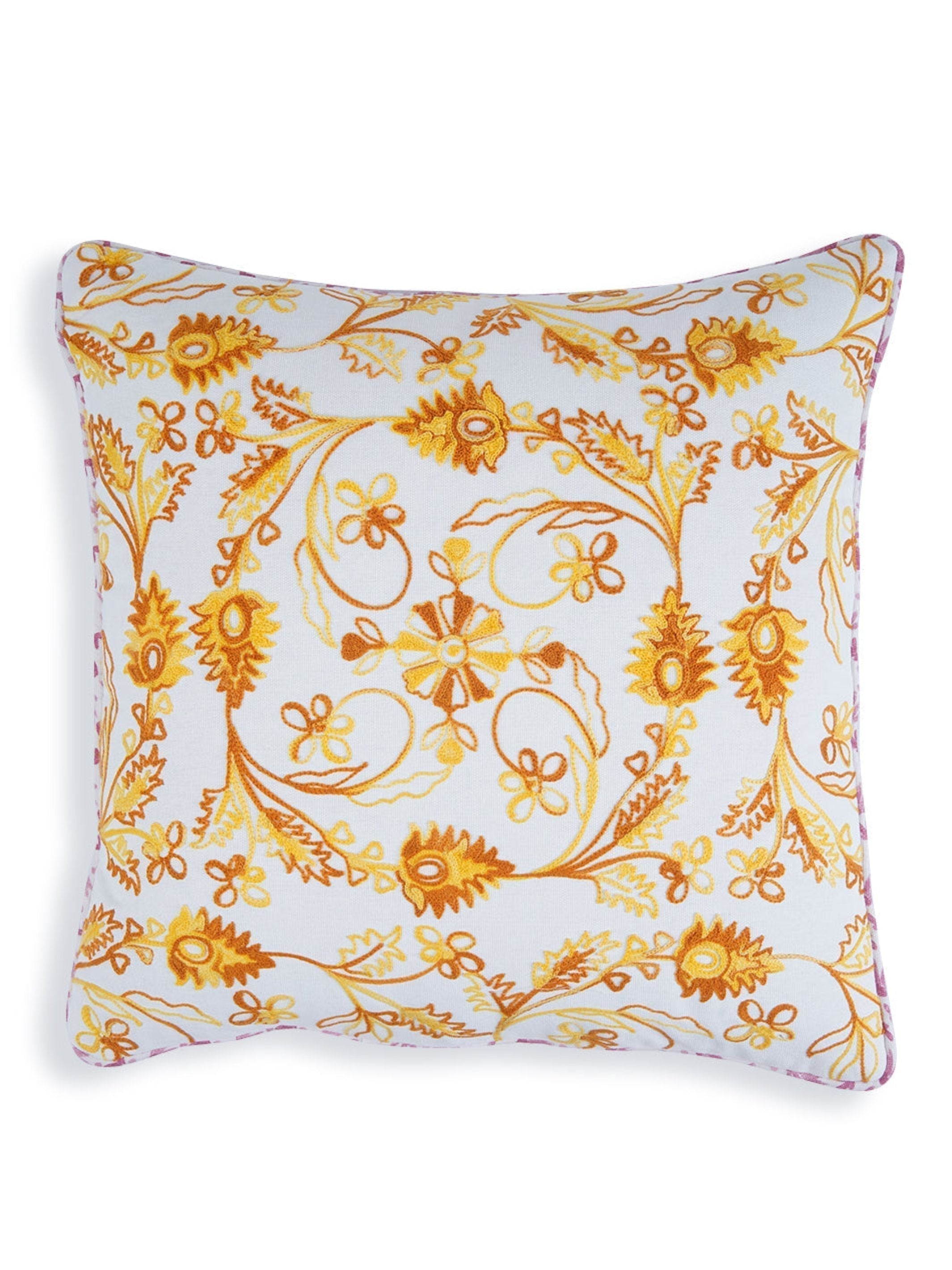 Khwaab Yellow Garden Grid Cushion Cover