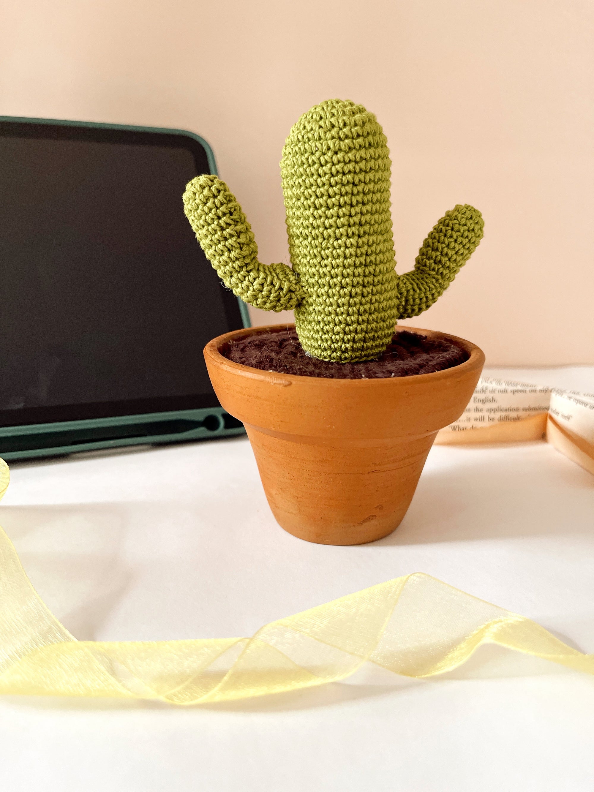 Terracotta crochet cactus