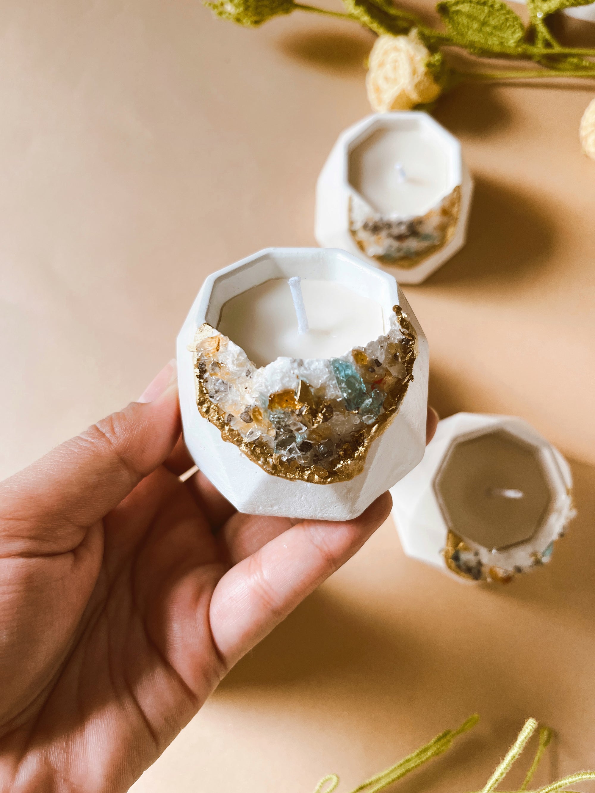 Concrete & Crystal Tea Light