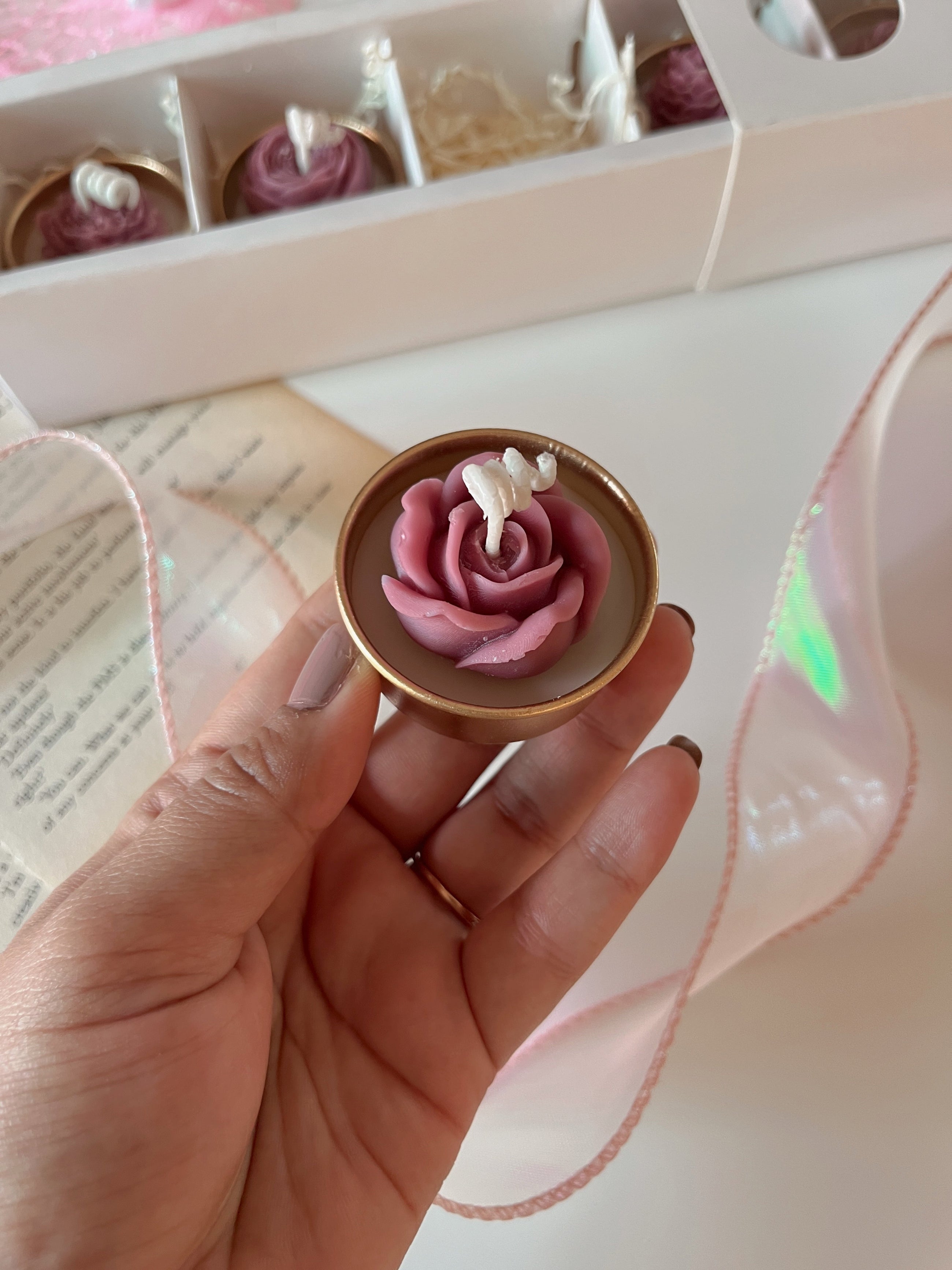 Tealight Candles set of 6-Golden Flower Design