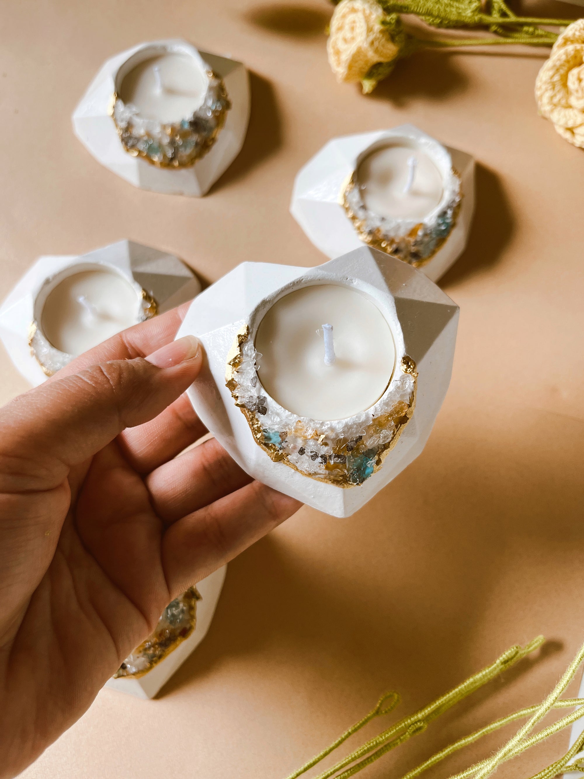 Concrete & Crystal Tea Light