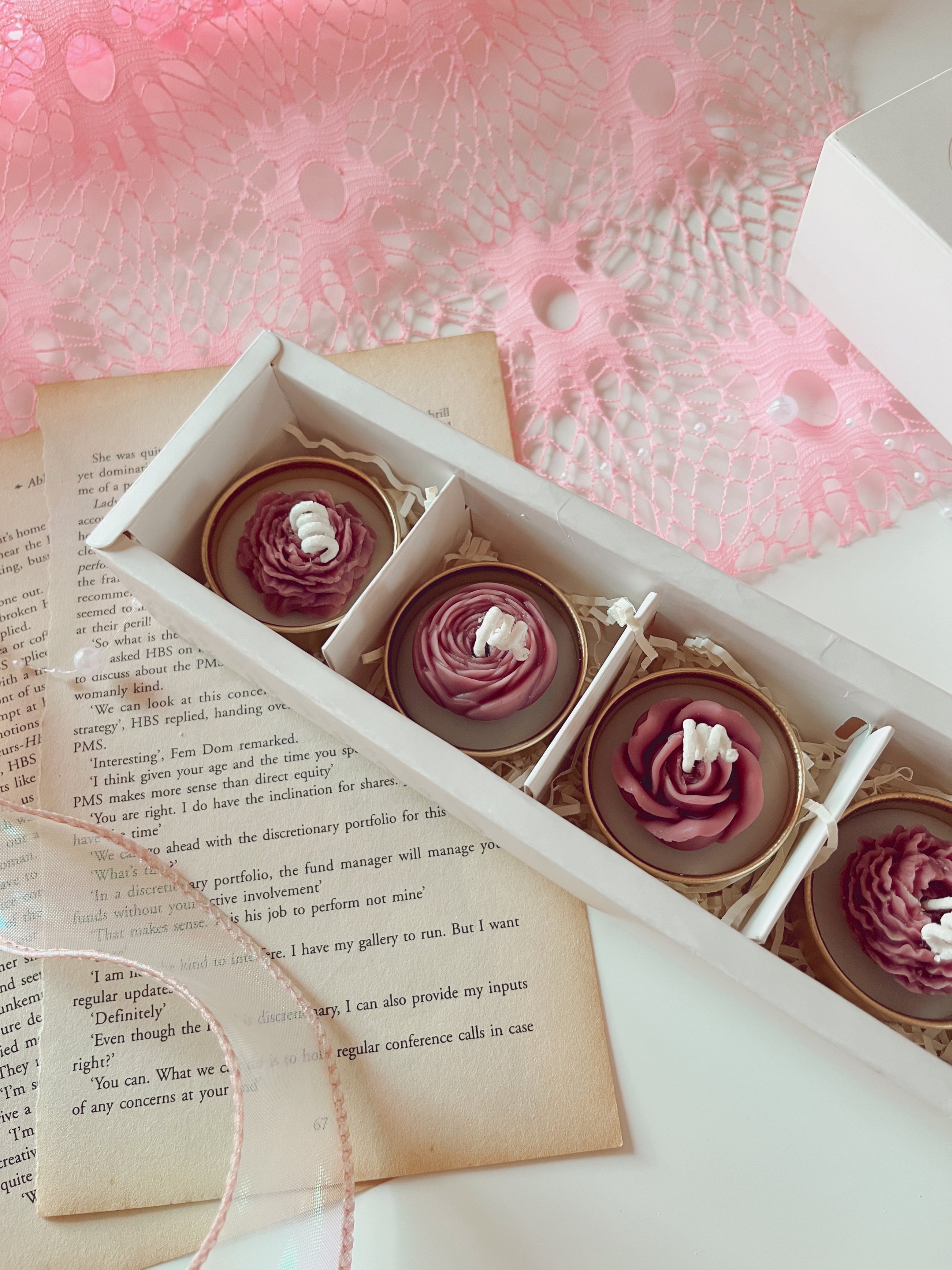 Tealight Candles set of 6-Golden Flower Design