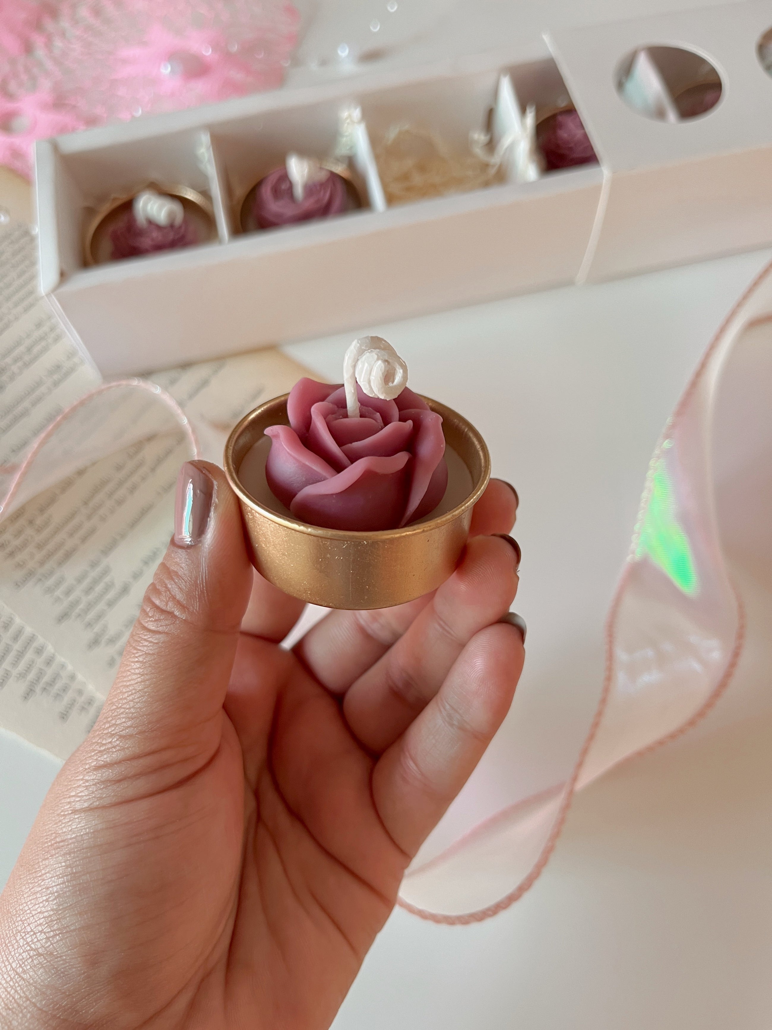 Tealight Candles set of 6-Golden Flower Design