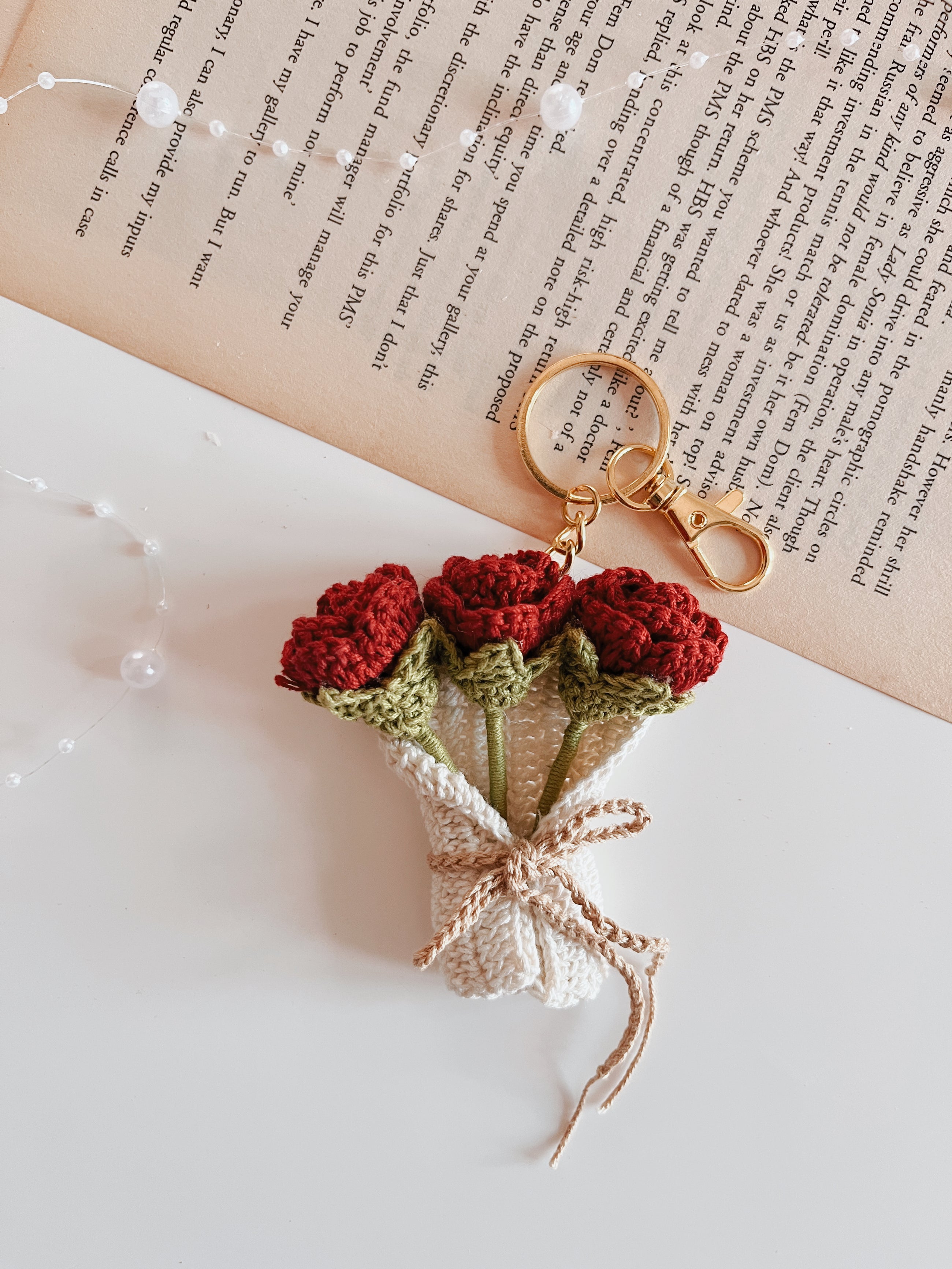 Crochet Rose Bouquet Keychain