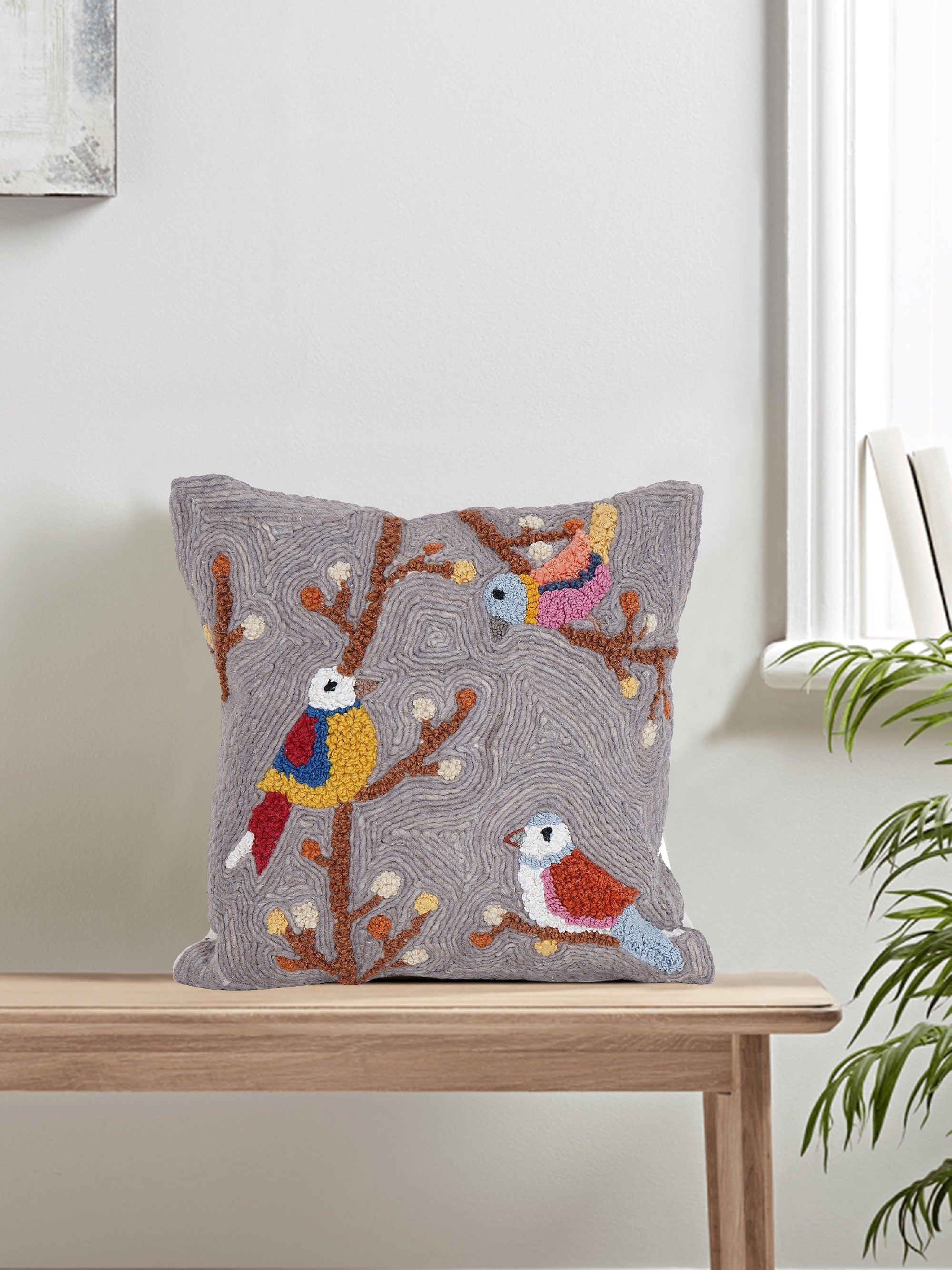 Cushion Cover - Three Birds Embroidered