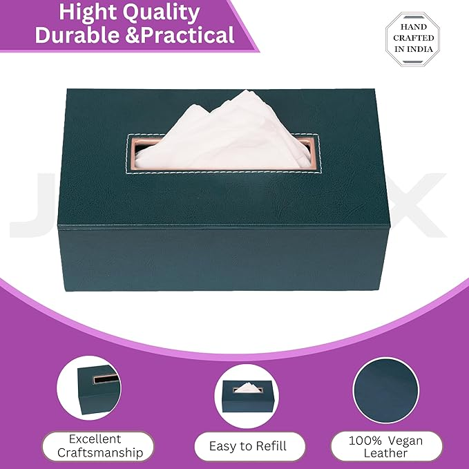 Leather Tissue Box-Bottle Green