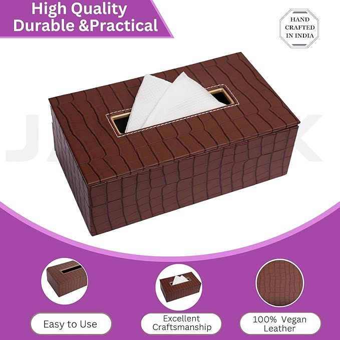 Leather Tissue Box-Tan Brown