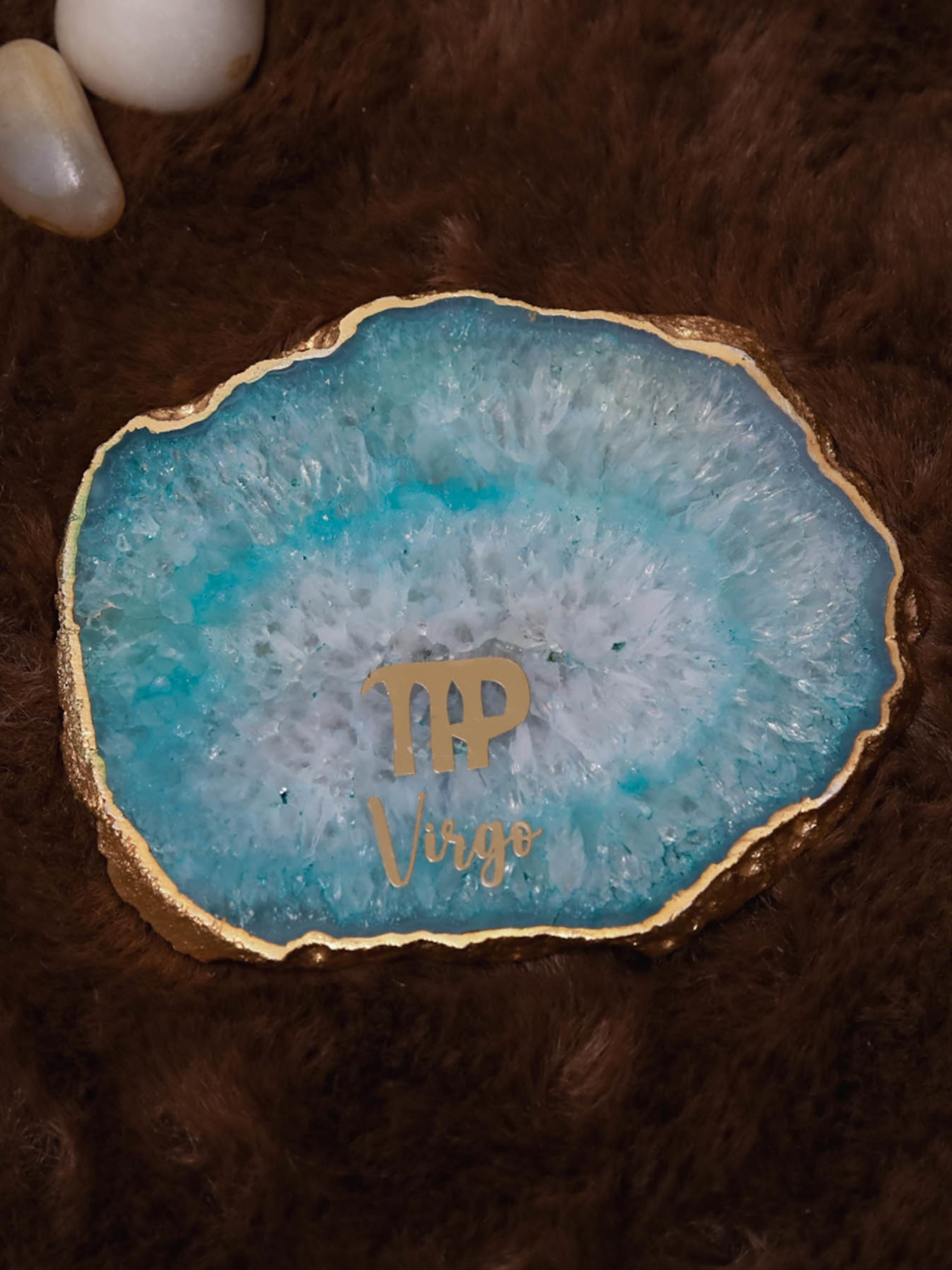 Turquoise Agate Zodiac Sign Virgo Table Coaster
