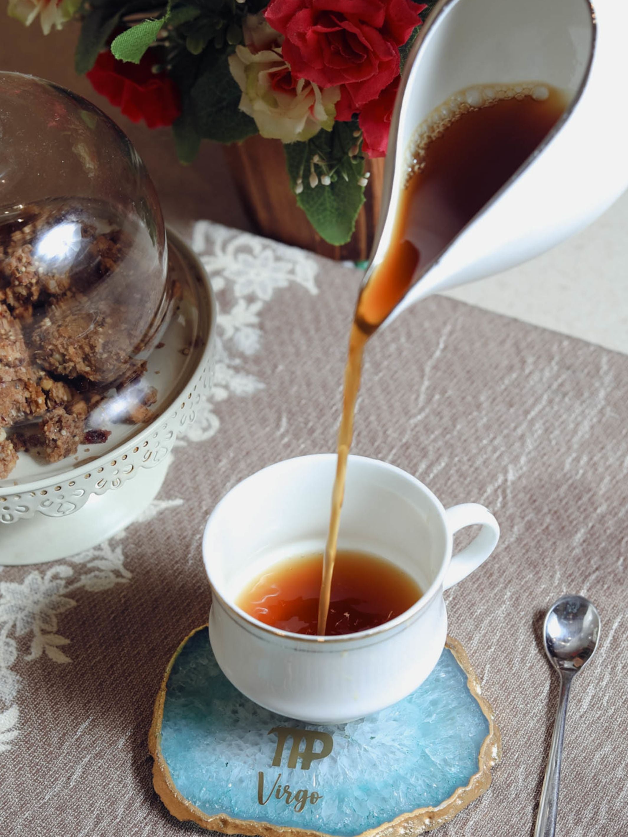 Turquoise Agate Zodiac Sign Virgo Table Coaster