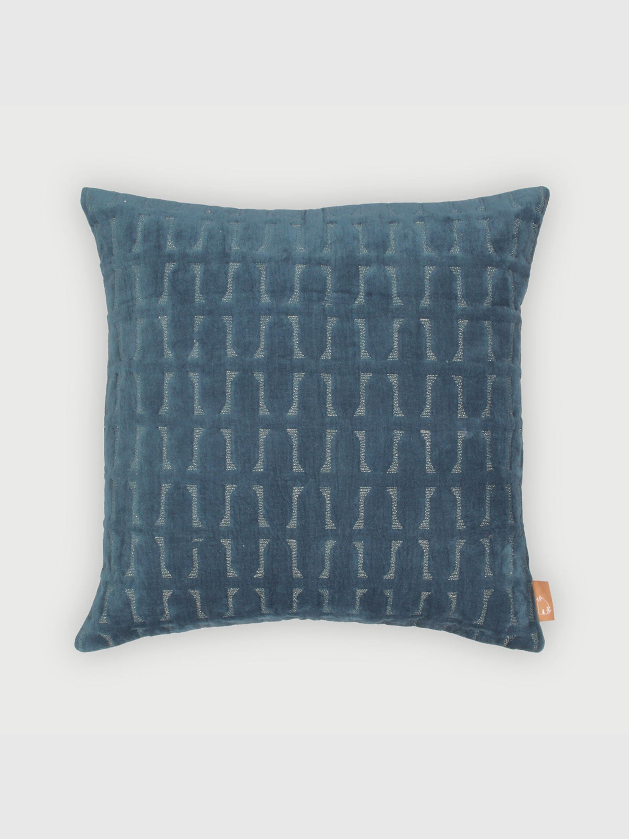 Twig Azure Embroidered Velvet Cushion Cover