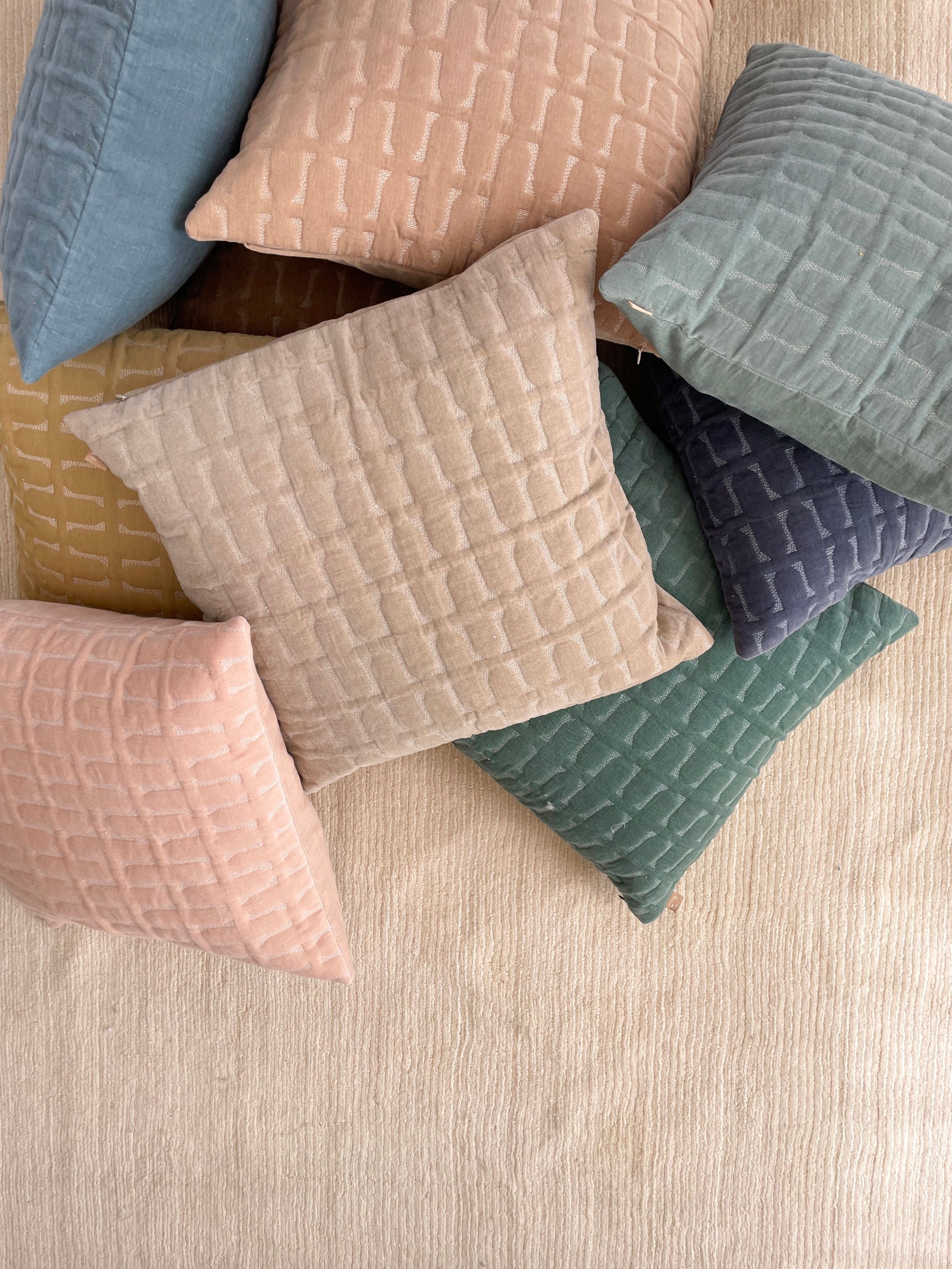 Twig Oatmeal Embroidered Velvet Cushion Cover