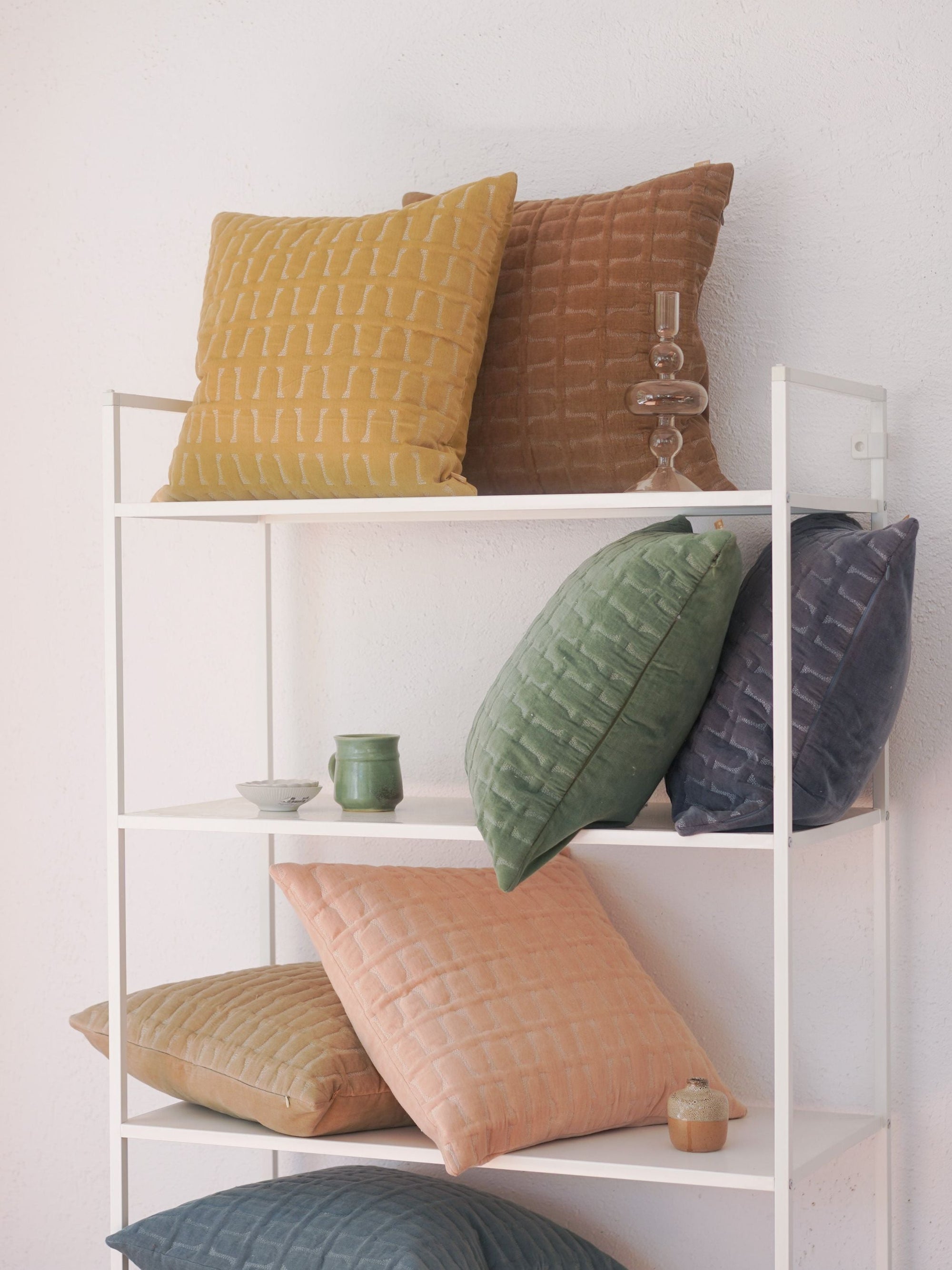 Twig Ochre Embroidered Velvet Cushion Cover