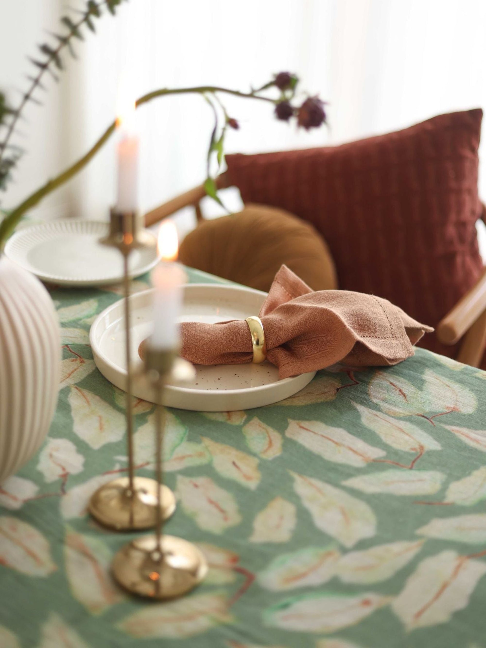 Twig Rhubarb Embroidered Velvet Cushion Cover