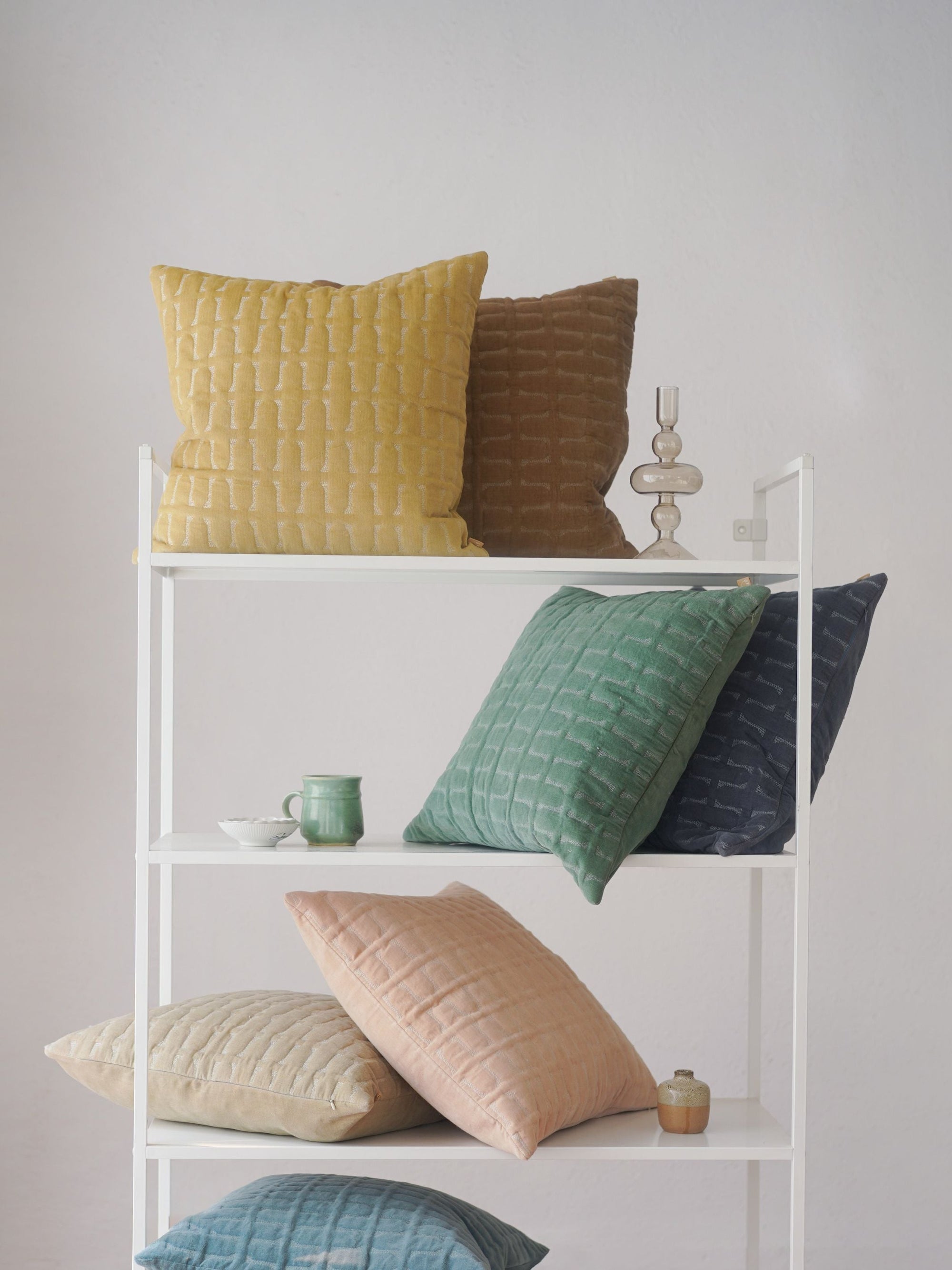 Twig Teal Embroidered Velvet Cushion Cover