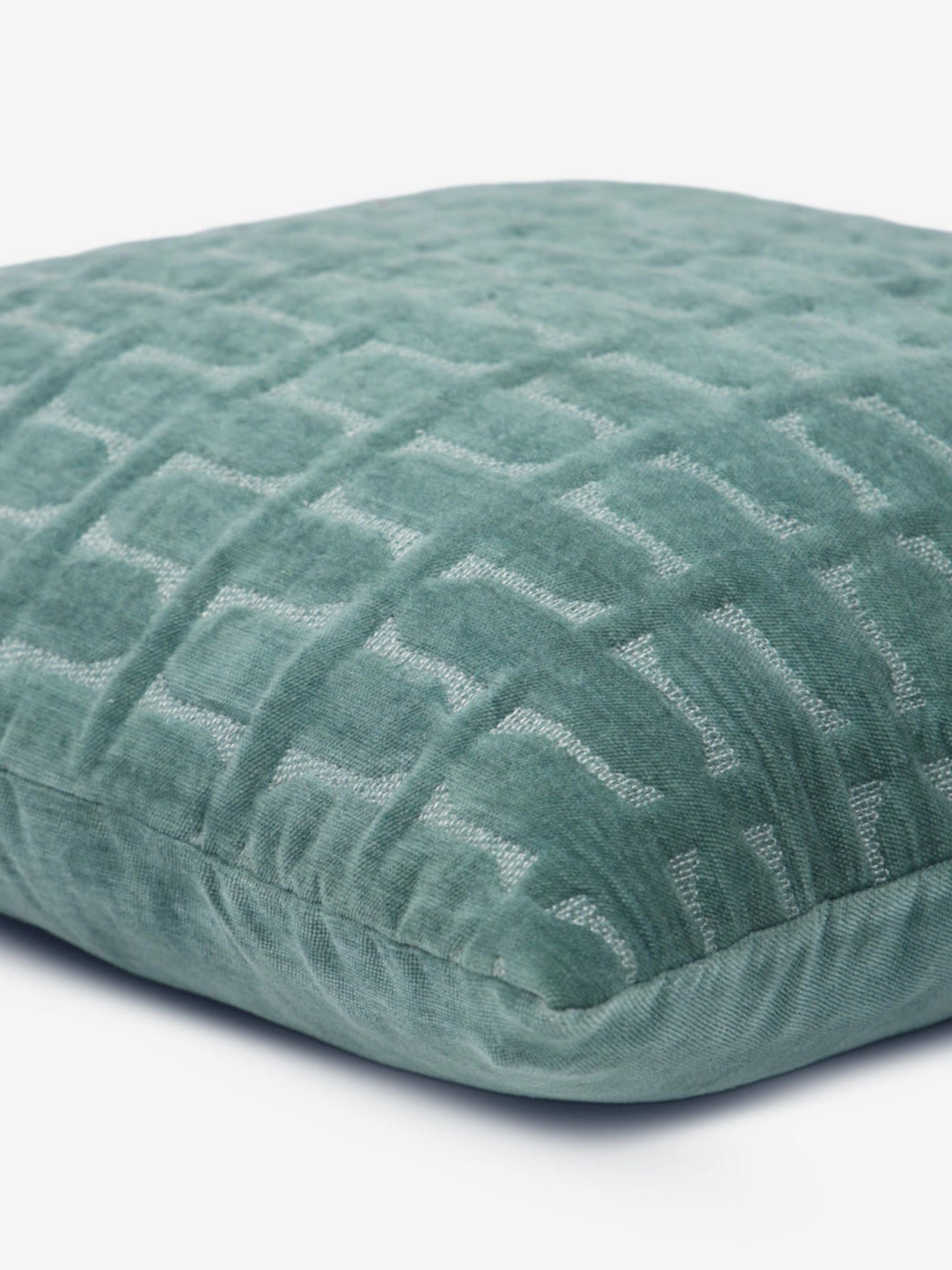 Twig Teal Embroidered Velvet Cushion Cover