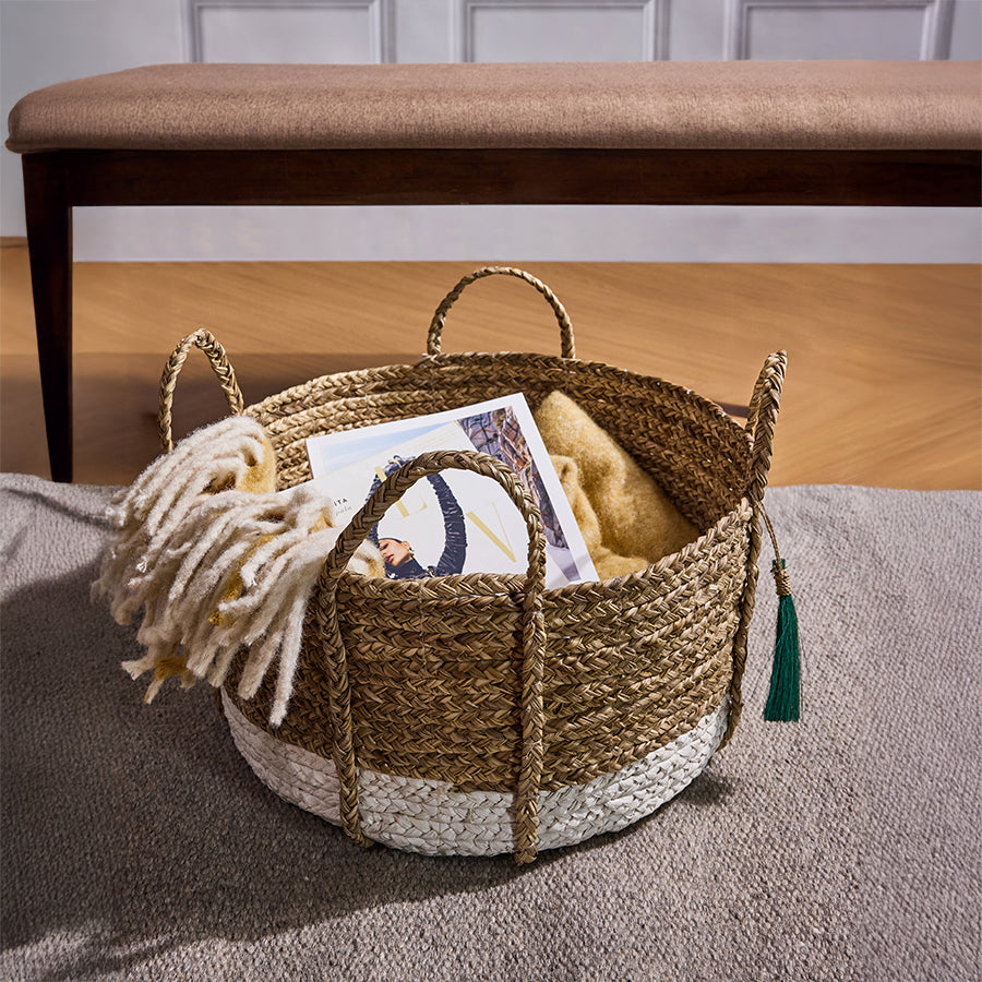 Anthro tassel basket green